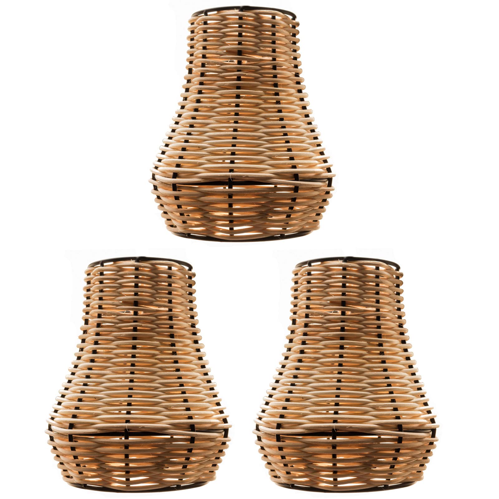 3-Pack Rattan woven Lamp Shade,rustic farmhouse Lampshades,Natural Hand Crafted Lampshade Vintage Beside Light Cover Fixture for