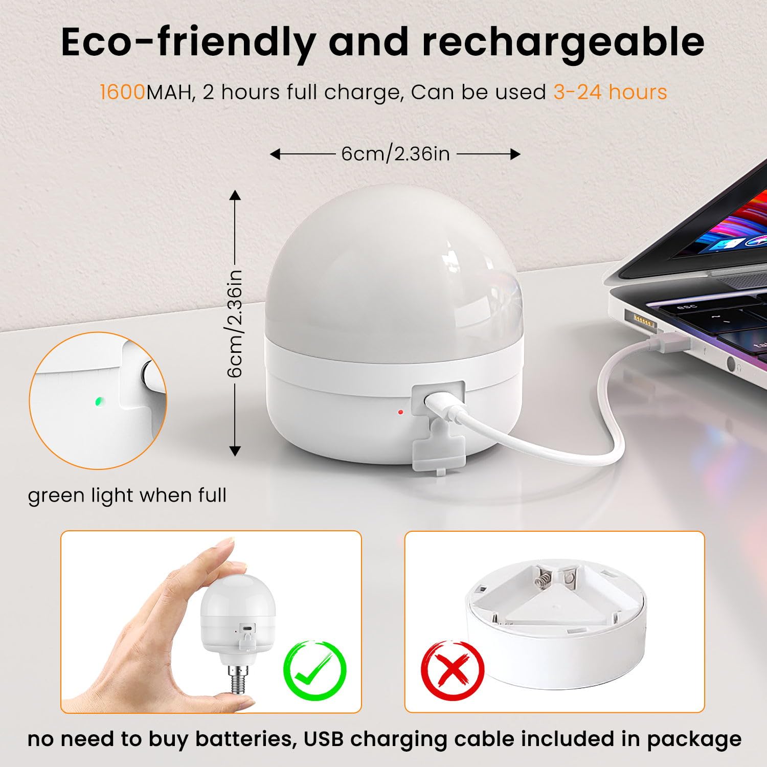 SCOPOW E12 Rechargeable Light Bulbs - 2 Pack with Remote Control, Timer, 3 Color Temperatures, Battery Operated, Warm Yellow, Dimmer