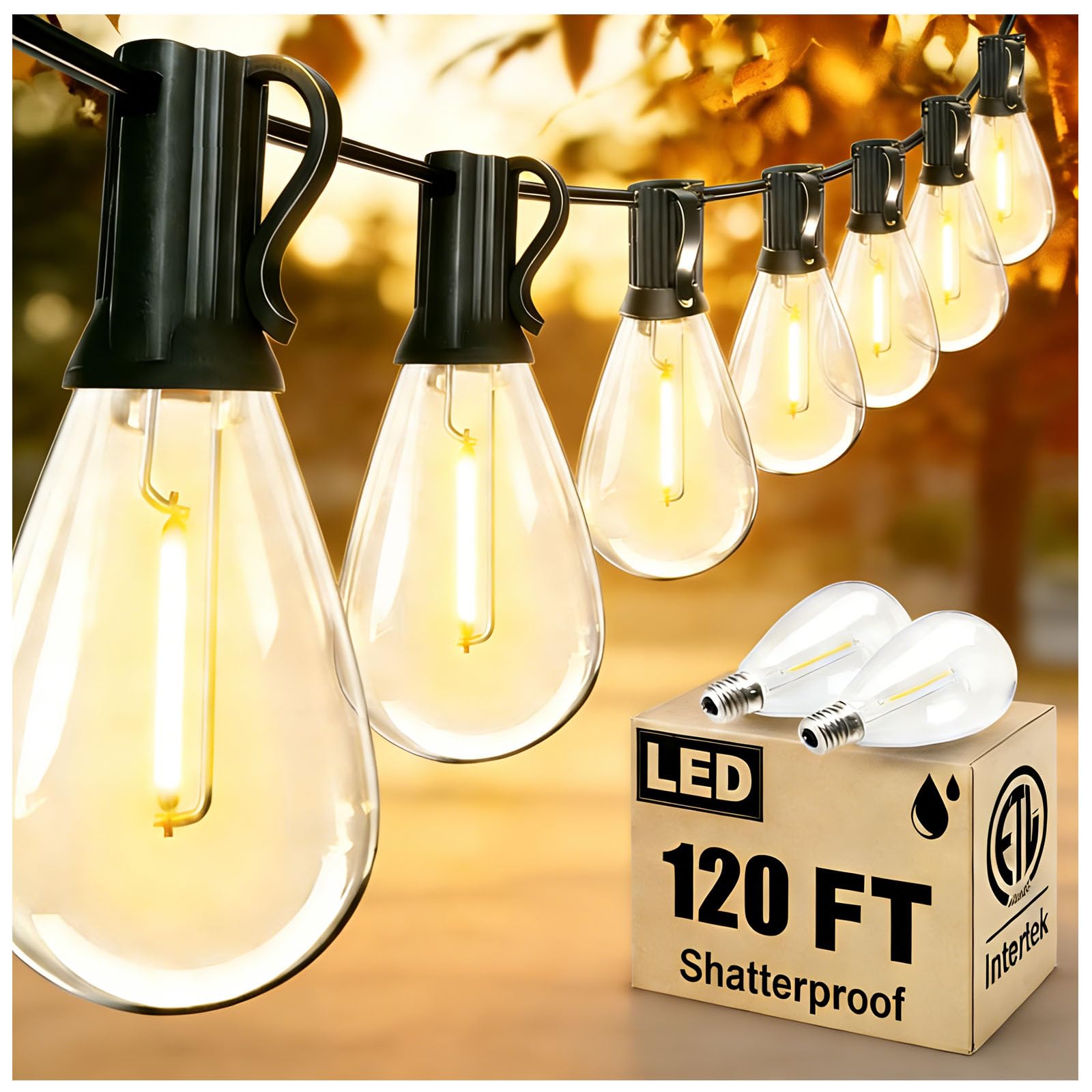 REEMEER 120FT Outdoor String Lights, Ultra Long Waterproof 30+2 Shatterproof Bulbs Led Outside Patio Lights for Porch Deck Garde