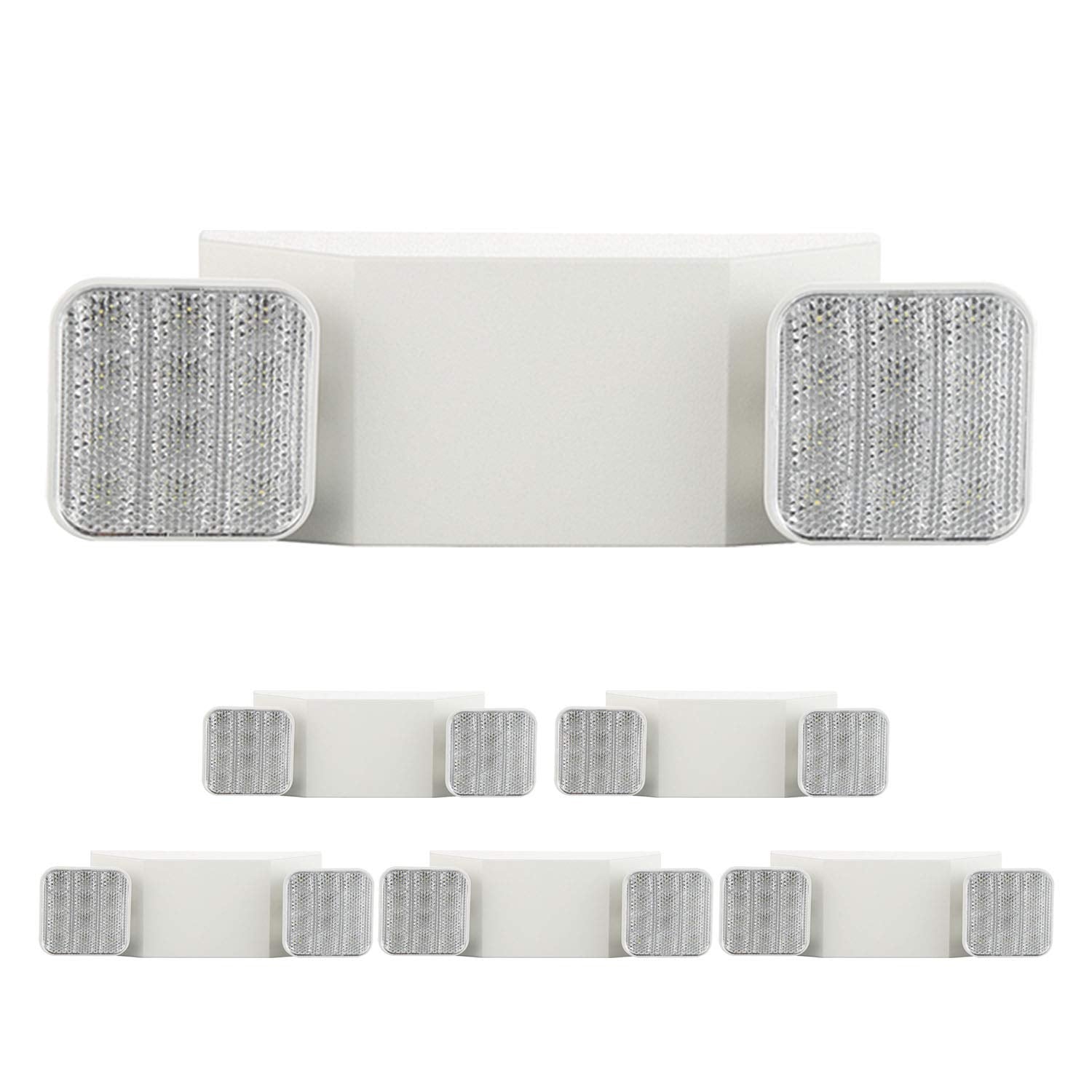 EXITLUX 6 Pack LED White Emergency Exit Fixture with Battery Backup -UL LED Emergency Lighting and 2 LED Heads Adjustable Light 