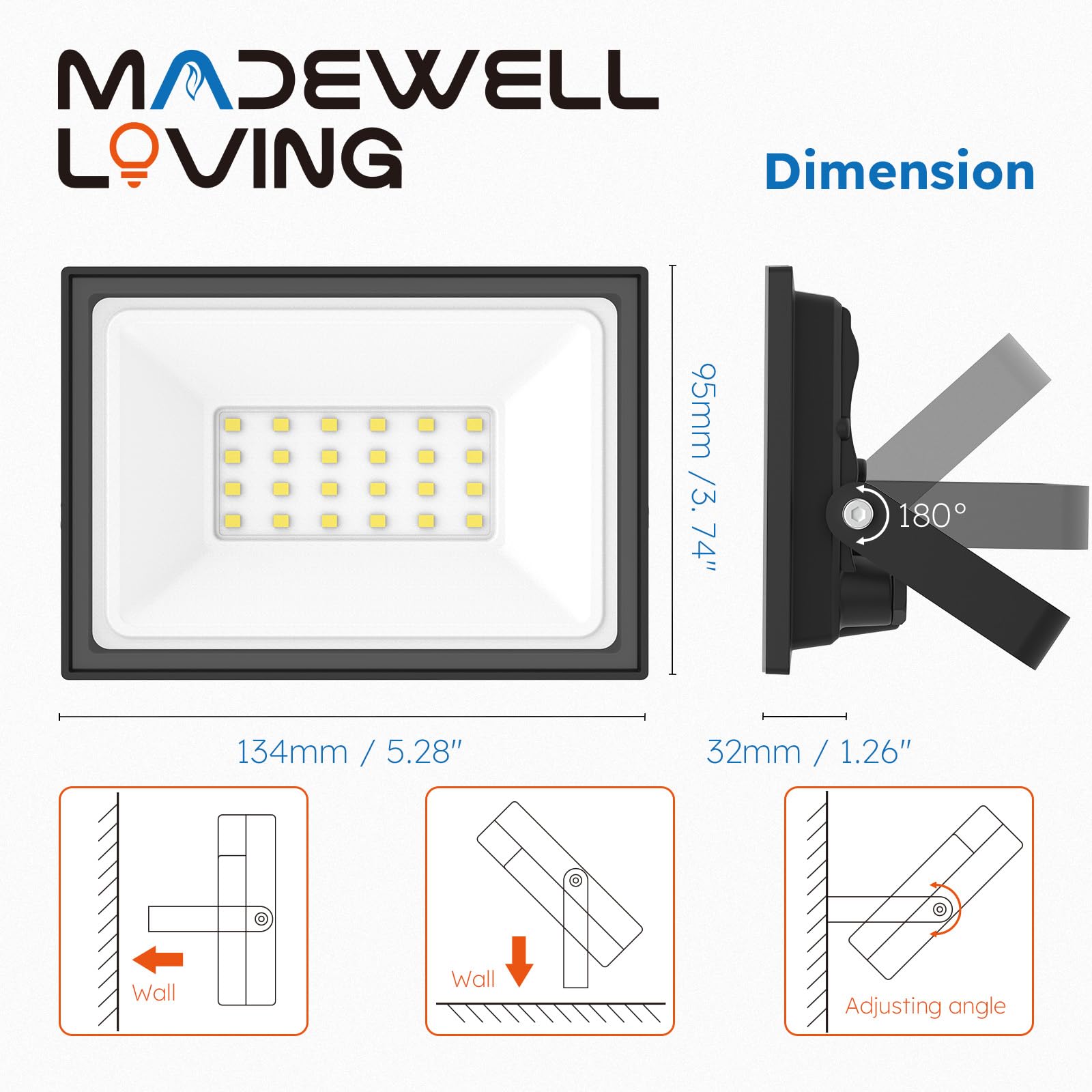 Madewell Living 4-Pack 50W Led Flood Lights Outdoor - 9000 Lumens Super Bright Security Lighting  Ip66 Waterproof  5000K Daylight - Energy-Efficient Outdoor Lights For Garage  Garden  Lawn  Backyard