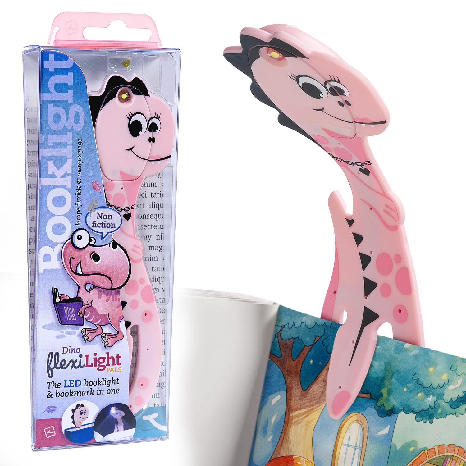 Gifts For Readers & Writers Bookmark Reading Light Dino Pink - 2In1 Clip On Bookmark Kids Book Light For Reading Night In Bed, T