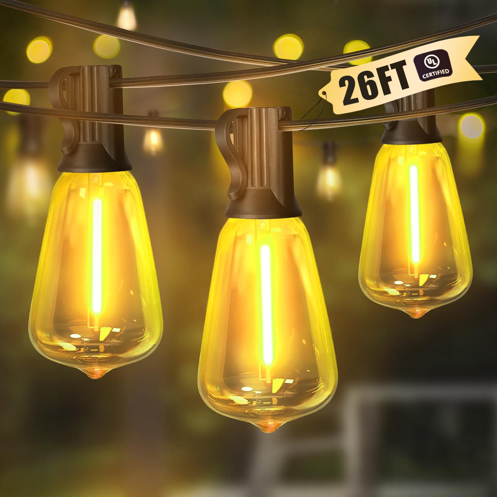 LAMPHOME 4-Pack 26FT ST38 Outdoor String Lights, Multicolor Shatterproof Edison LED Patio Lights, Connectable Waterproof Hanging