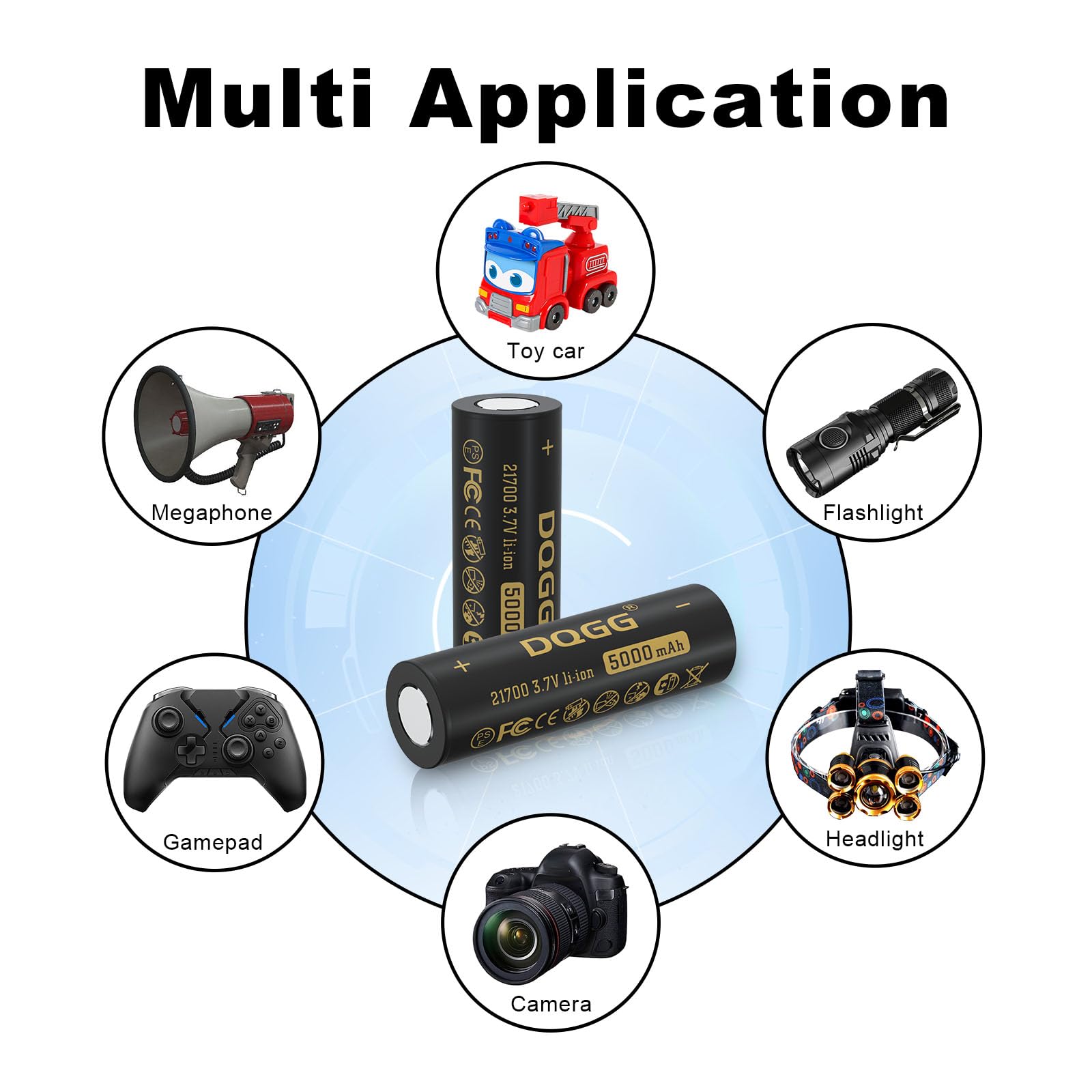 DQGG 3.7V 5000mAh 21700 Rechargeable Battery - 2 Pack for LED Flashlights, Headlamps & More - High Capacity, Durable Power Solution
