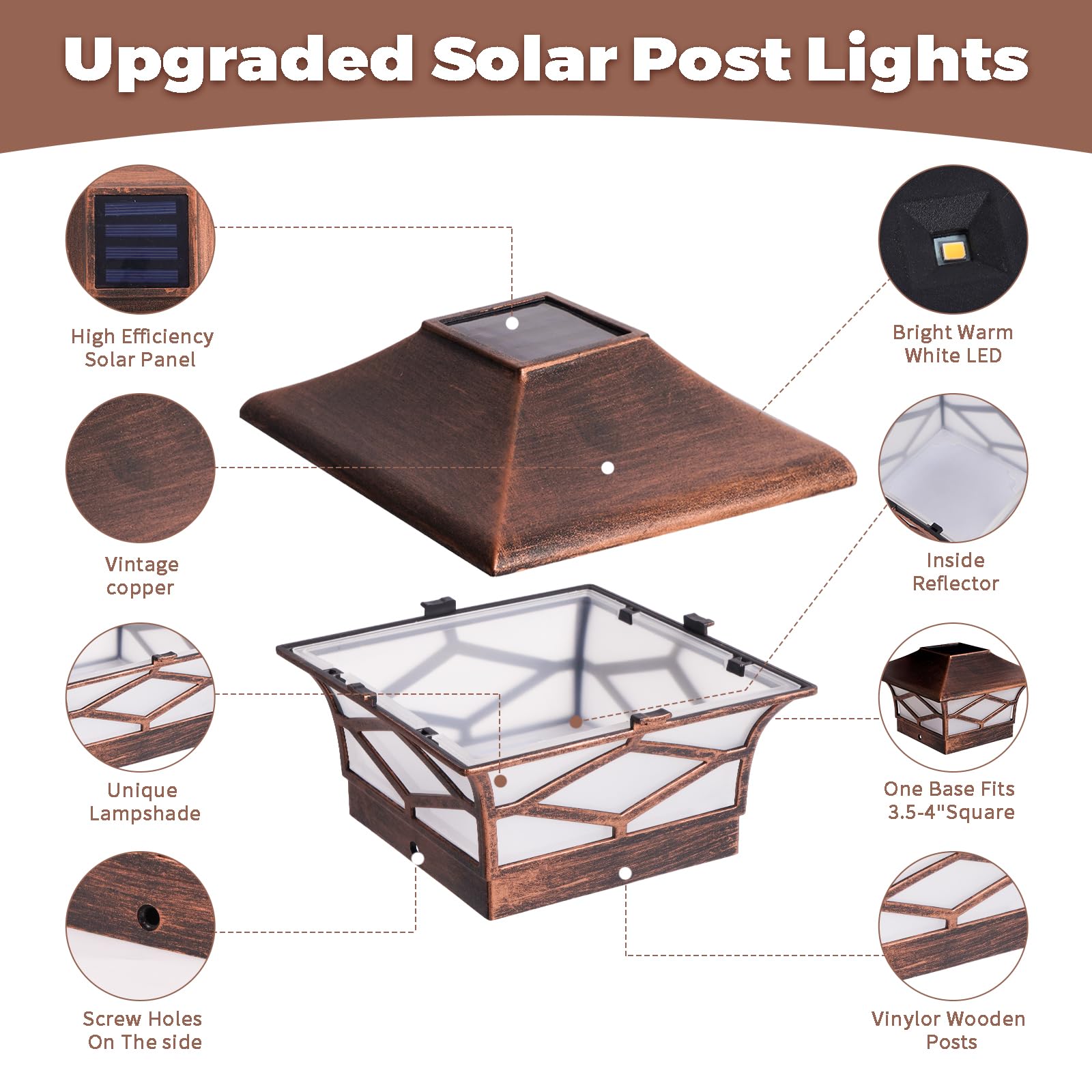 Solar Post Cap Lights Copper - Outdoor Led Solar Garden Lighting Deck Fence Cap Light 4 Pack Waterproof Warm White Led Solar Bac