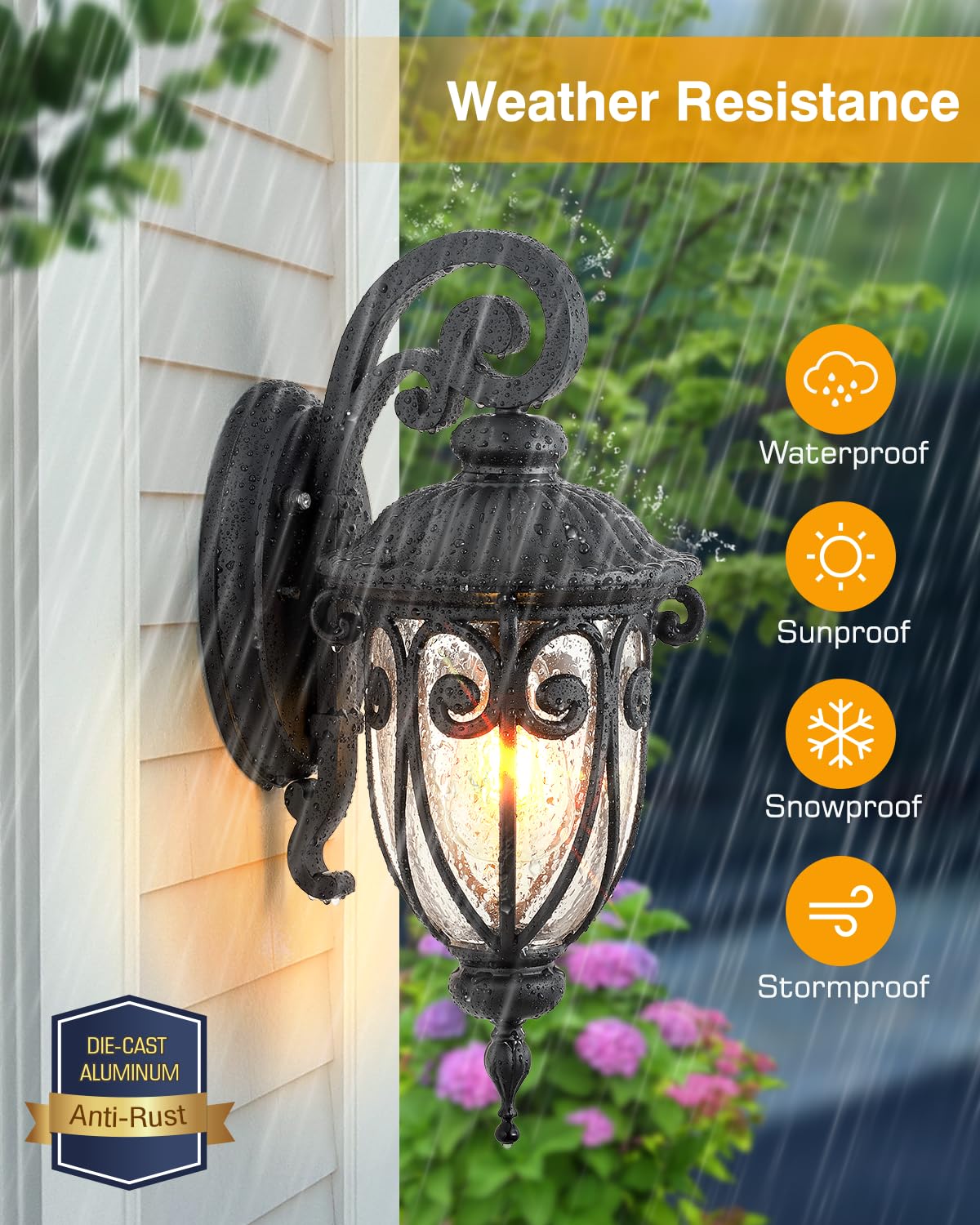 Vianis Outdoor Lights For House Dusk To Dawn  Black Porch Lights Waterproof Outdoor Light Fixture With Seed Glass  Exterior Lighting Fixtures For House  Doorway  Porch Garage