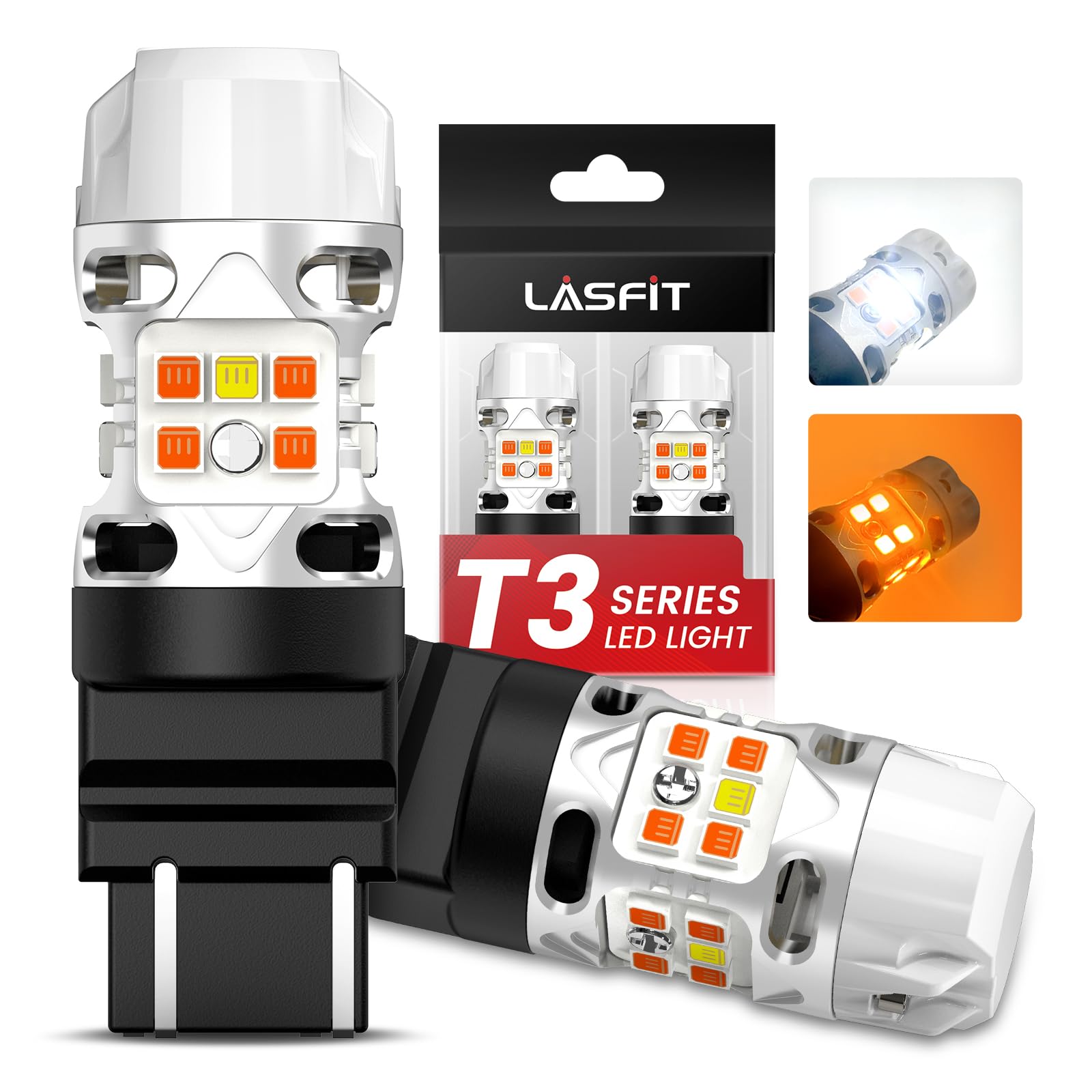 LASFIT LED Bulb Switchback Front Turn Signal Light, 4257, Aluminum, Amber/White, T3 7443 3157, for Ford Maverick/F-250/F-