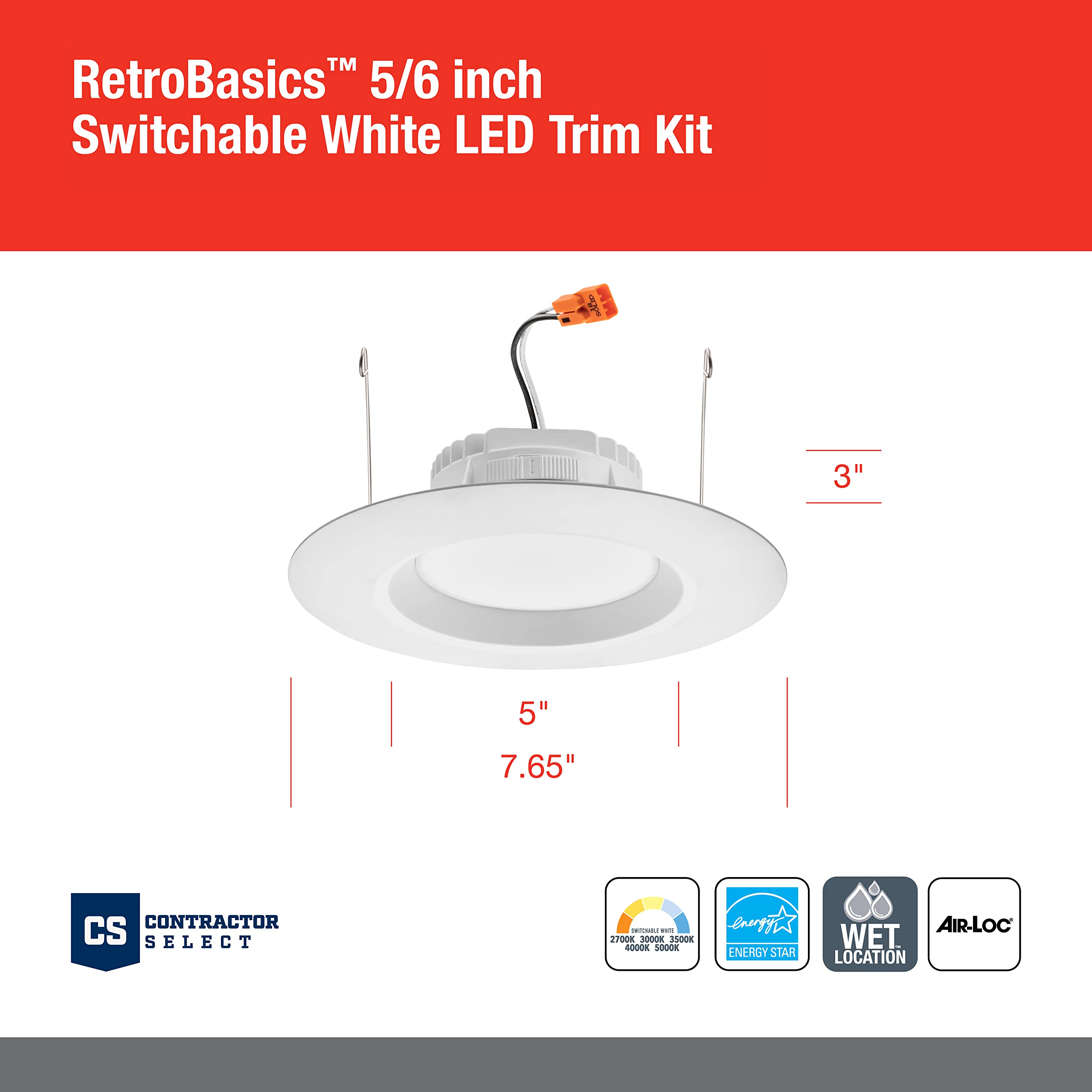 Juno Rb56 Sww5 Cp6 Mw M2 Retrobasics Downlight Trim Kit, Switchable Led White, Baffle Trim, Switchable Cct, 2700K, 3000K, 4000K,