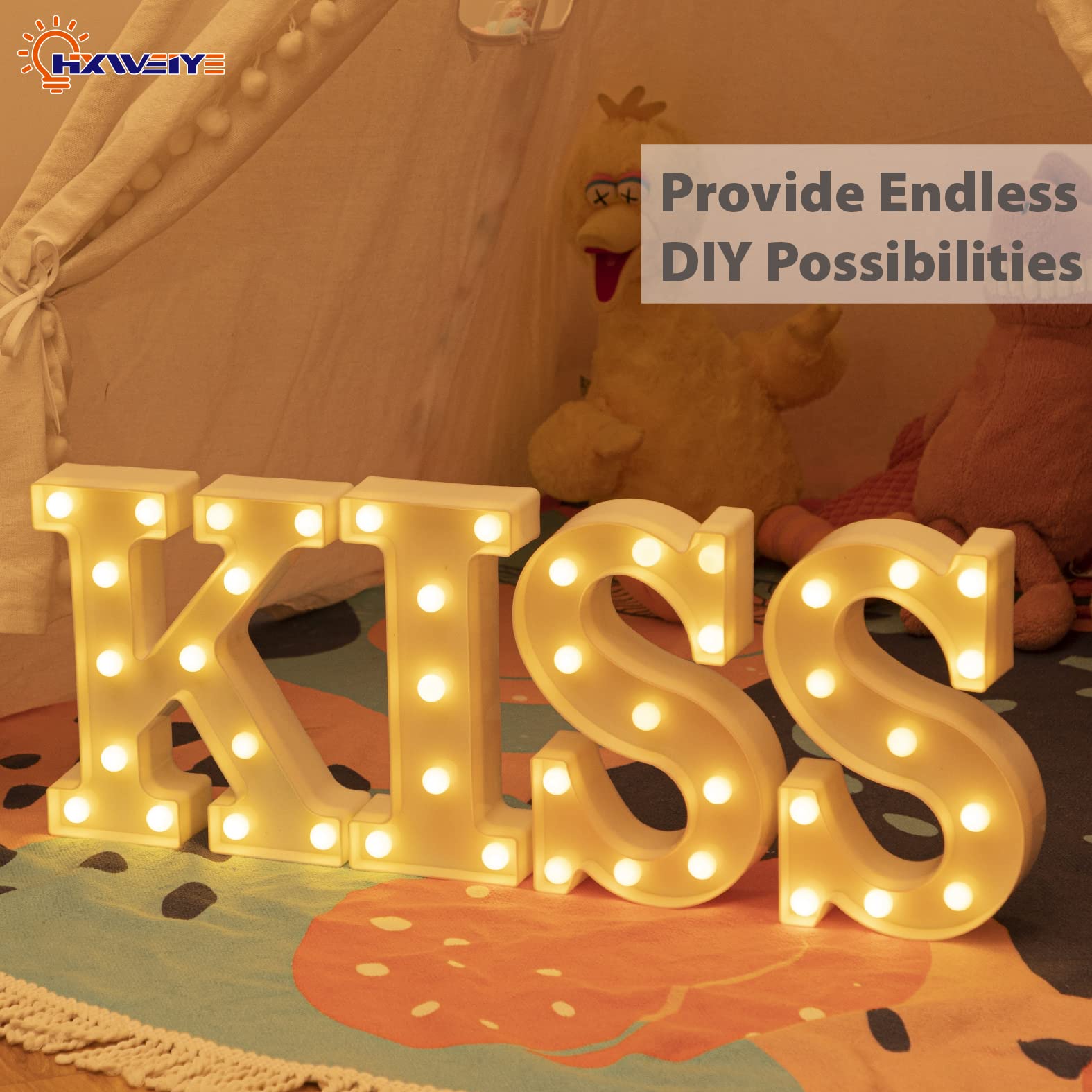 HXWEIYE LED Marquee Letters Sign, 26 Alphabet & 10 Numbers, Warm White-K, Battery Powered for Party & Christmas Decor