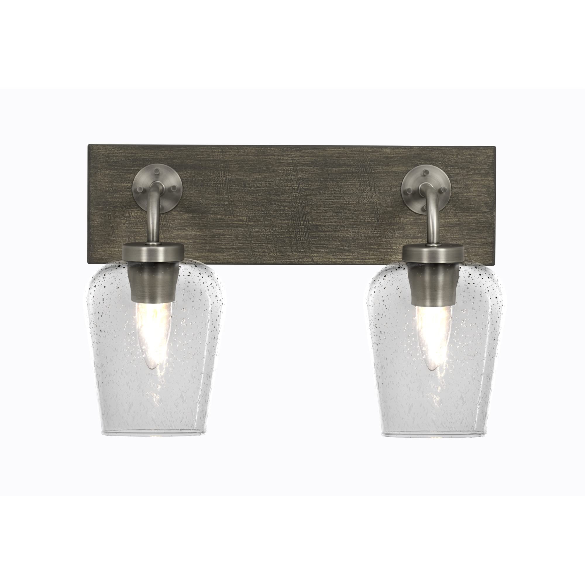 Oxbridge 2 Light Bath Bar In Graphite & Painted Distressed Wood-Look Metal Finish With 5" Clear Bubble Glass