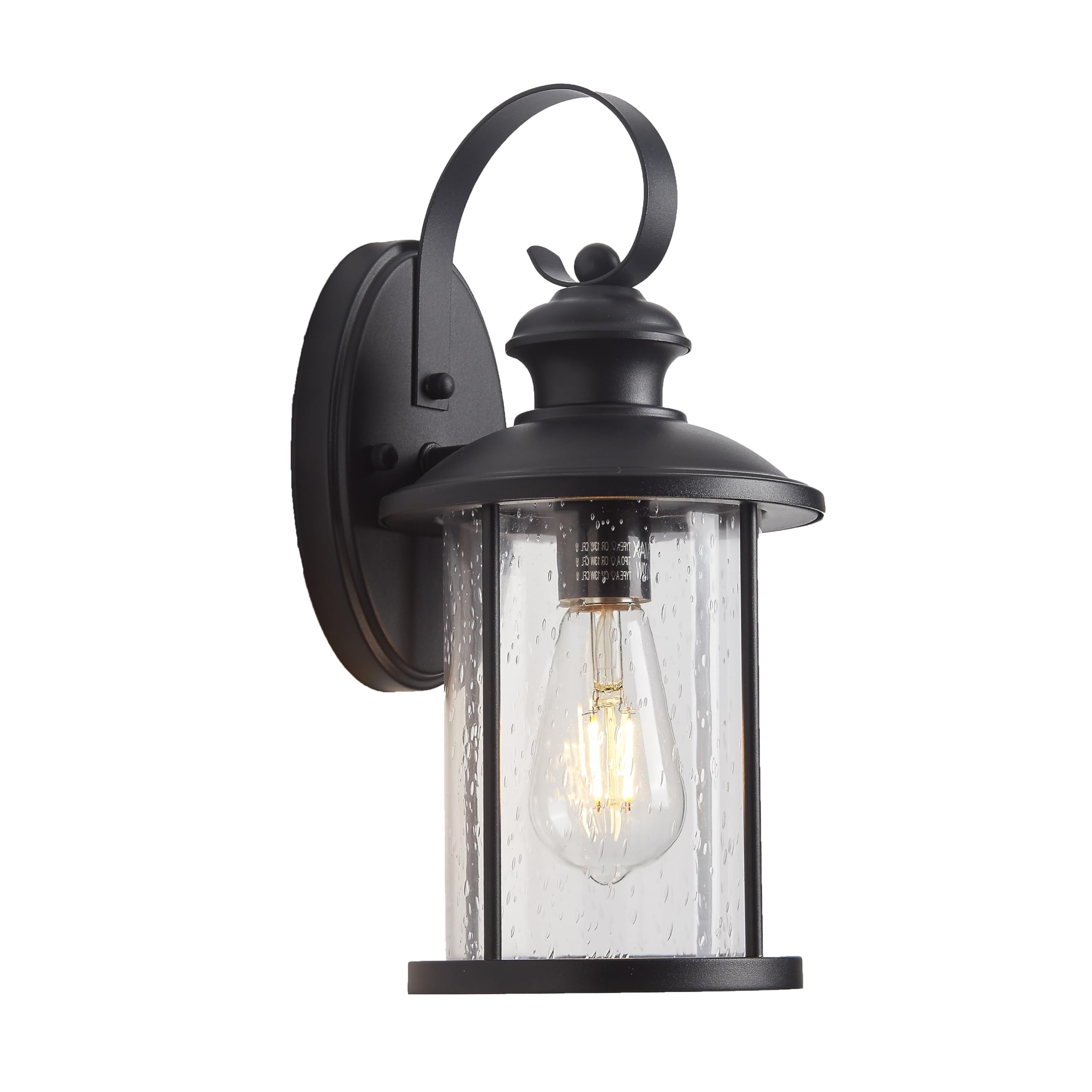 MICSIU Matte Black Outdoor Porch Light Wall Mount, Clear Seedy Glass Exterior Wall Sconce Lighting, 13.75 Inch Outside Light Fxt
