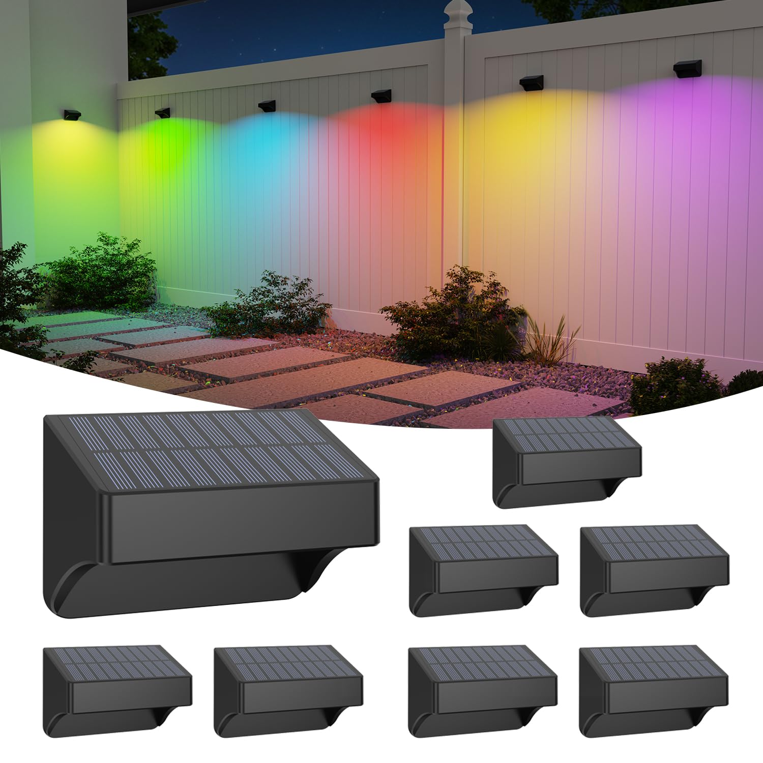 ZCXLIGHT Solar Fence Lights Outdoor,Fence Solar Lights Outdoor Waterproof Led IP65 with10 Fixed Colors & RGB Color Changing for 