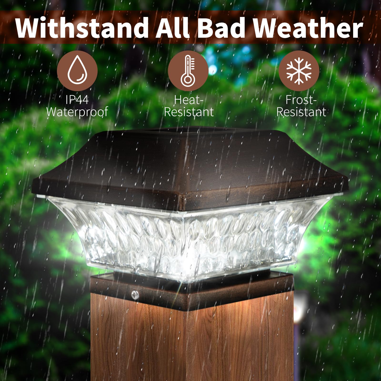 SUNWIND Solar Post Cap Lights - 4x4 Outdoor LED Garden Lighting, Copper Finish, 4 Pack, Durable Polyoxymethylene Material