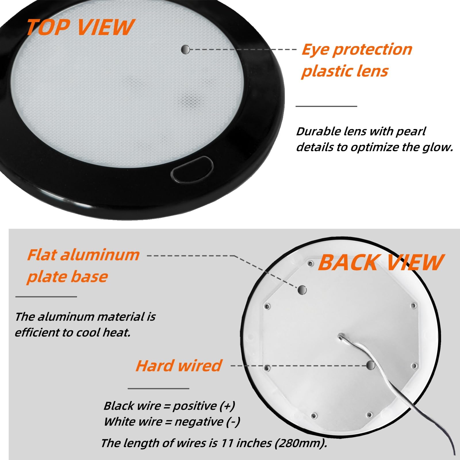Dream Lighting LED Interior Light Fixture, 12V Black Shell Downlight, 300lm, Warm White, 5-inch, Model 0016936W