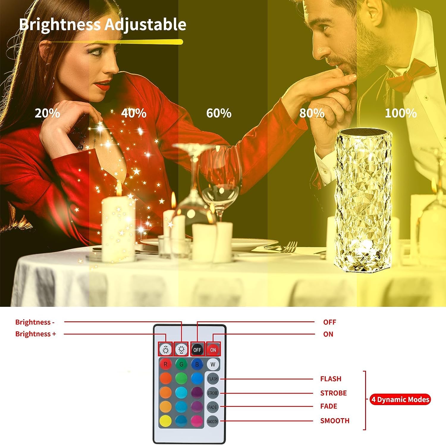 2 Pack Crystal Table Lamp, Remote And Touch Control Rose Wave Lamp, Rgb Color Changing Night Light, Dimmable, Usb Rechargeable D