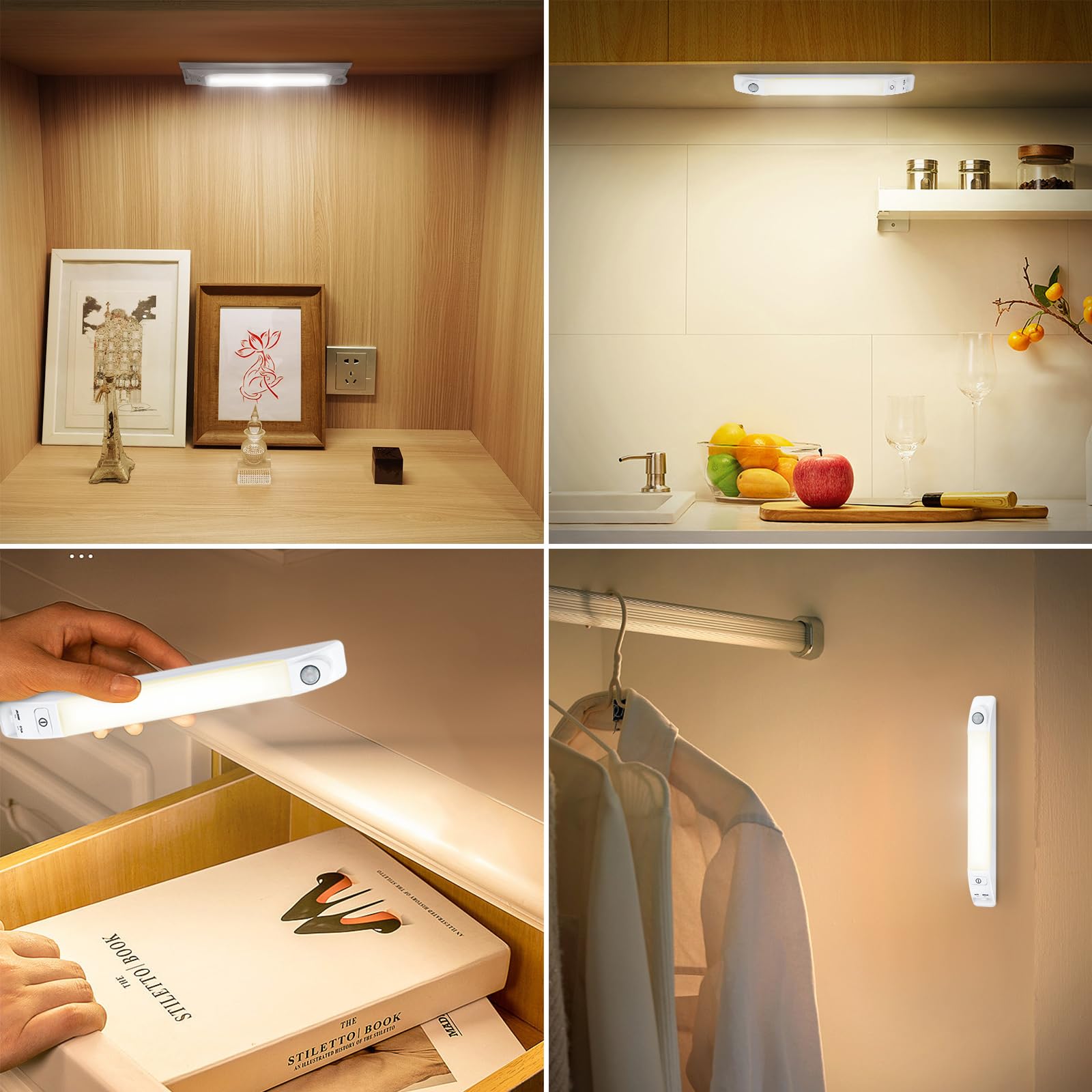 Luxsway Led Motion Sensor Light Indoor, Dimmable Under Cabinet Lights, Manual On/Off, Battery Operated Closet Lighting Bar, Shel