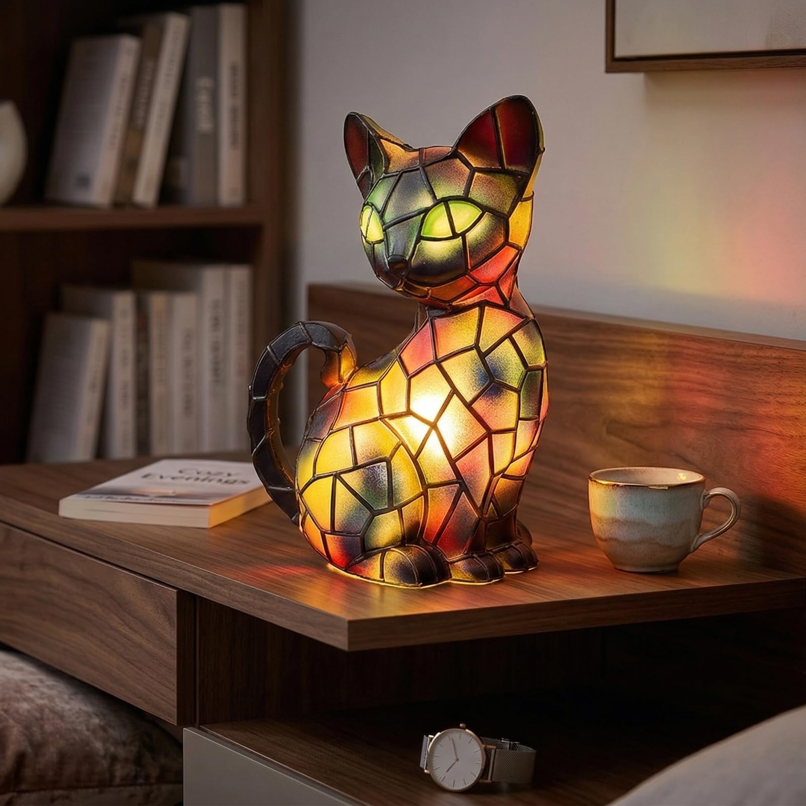 Technohom Cat Lamp - Stained Glass Cat Night Light, Cat Lamp Stained Glass Desk Decor for Home or Bedroom or Gifts