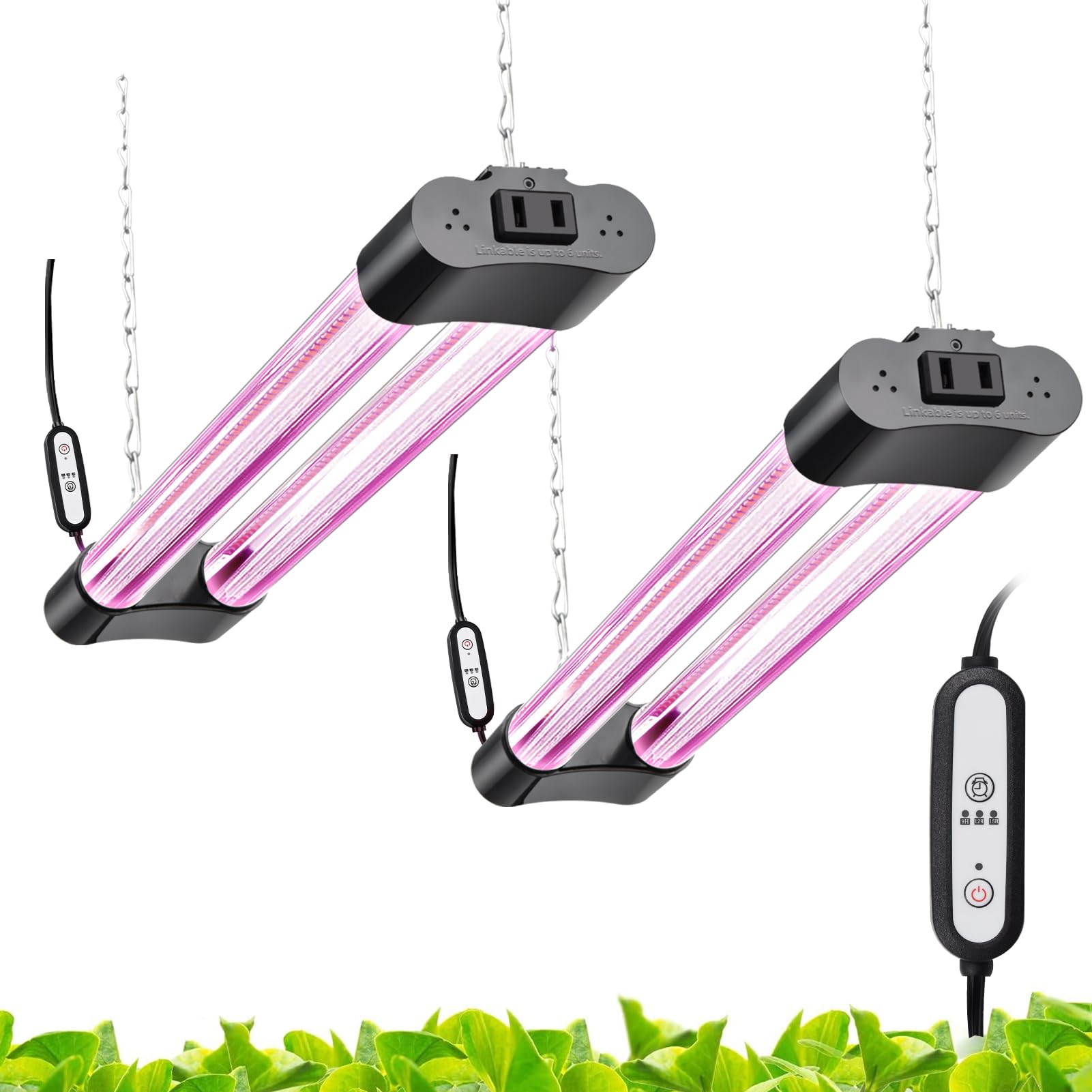 Hlite 18Inch 2 Pack Led Grow Lights - Linkable Grow Lights For Indoor Plants, Full Spectrum Plant Lights Plug And Hanging Design With Auto On/Off Timer Hanging Grow Light From Seedling To Flowering