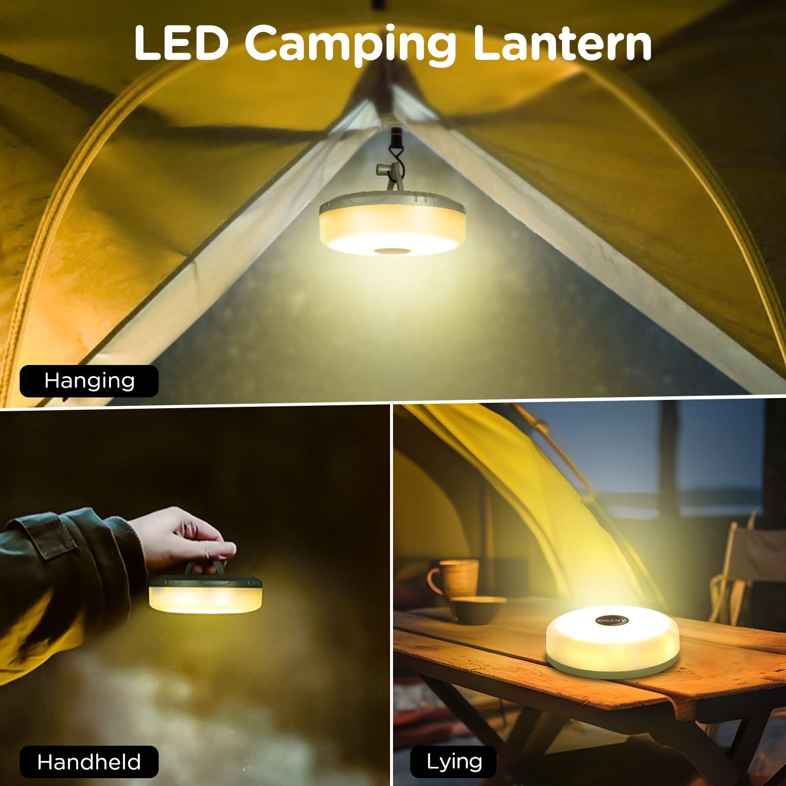 OGERY Camping String Lights, 32.8FT Rechargeable LED, 8 Modes, Waterproof, Green, Model OG-L-GN-3