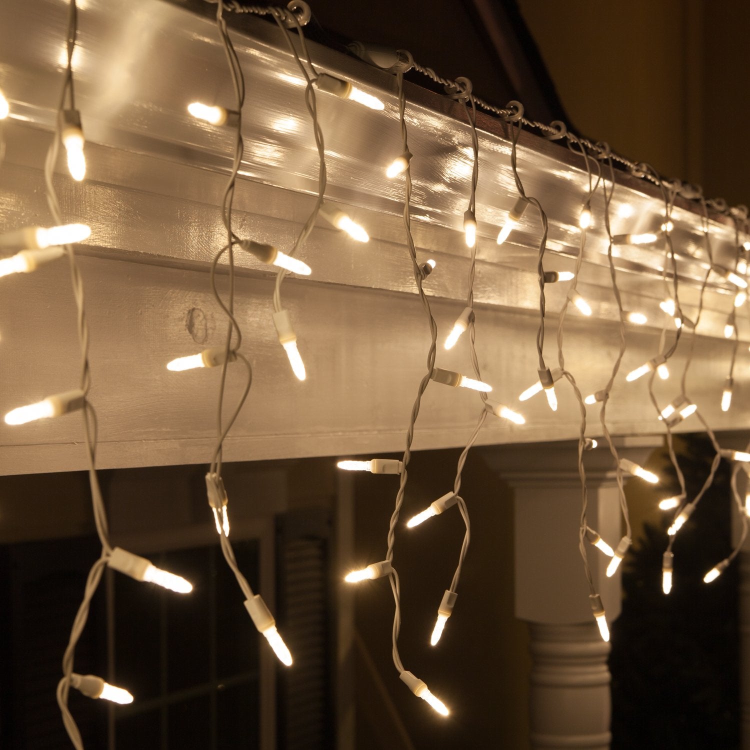 Wintergreen Lighting 70 M5 Warm White LED Icicle Christmas Lights, 7 ft White Wire Indoor/Outdoor Commercial Grade Holiday, Part