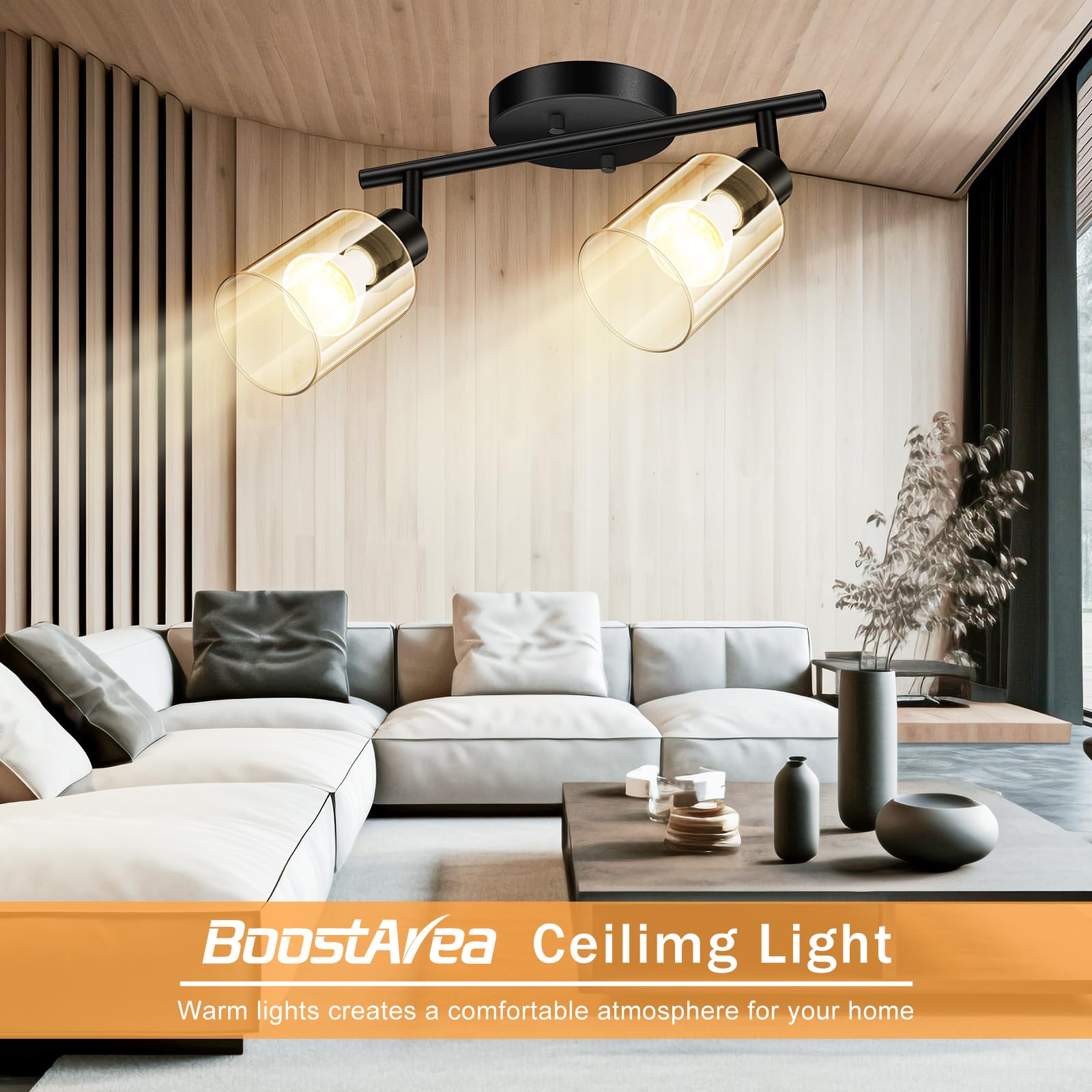 Boostarea 2 Light Led Track Light,Glass Lightshade Track Lighting Kit,Modern 2 Way Ceiling Spot Light For Kitchen,Dining Room,Be