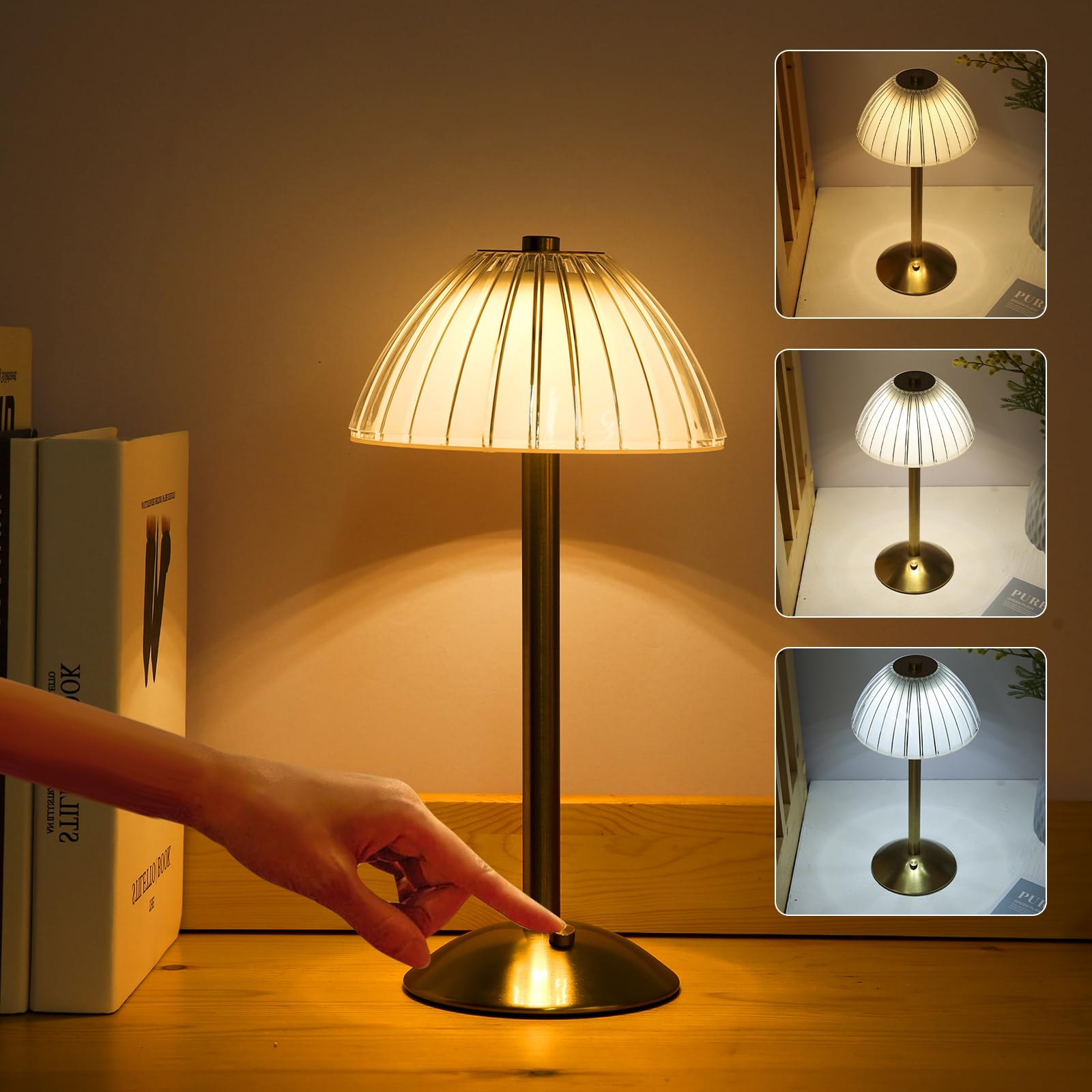 Lixada Rechargeable Cordless Table Lamp Usb Led Battery Desk Lamp With Touch Control Dimmable 3 Light Colors Bedside Lamp Reading Lamp For Bars Restaurants Coffee Shop Living Room, Gold