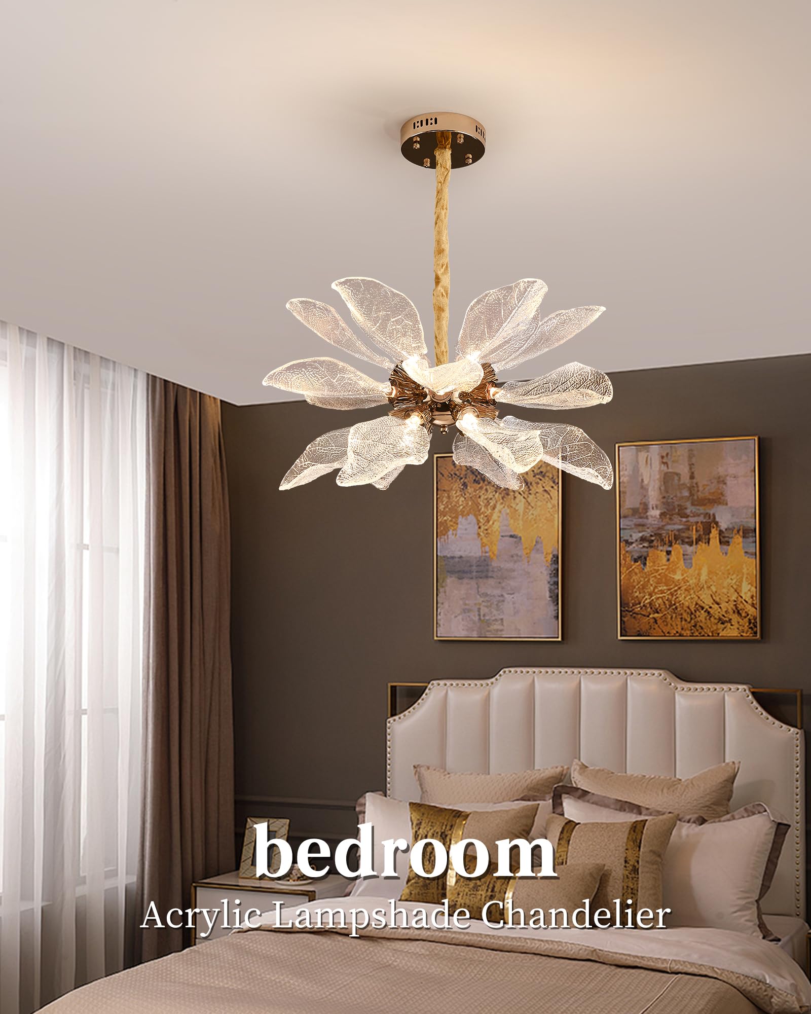 Witkey Modern Tree Branch Leaf Chandelier  18-Light 25.59 stylish Gold Pendant Lighting  Led 40W 3000K Warm White Chandeliers  Adjustable Height For Living Room  Dining Room  Bedroom  Kitchen Island