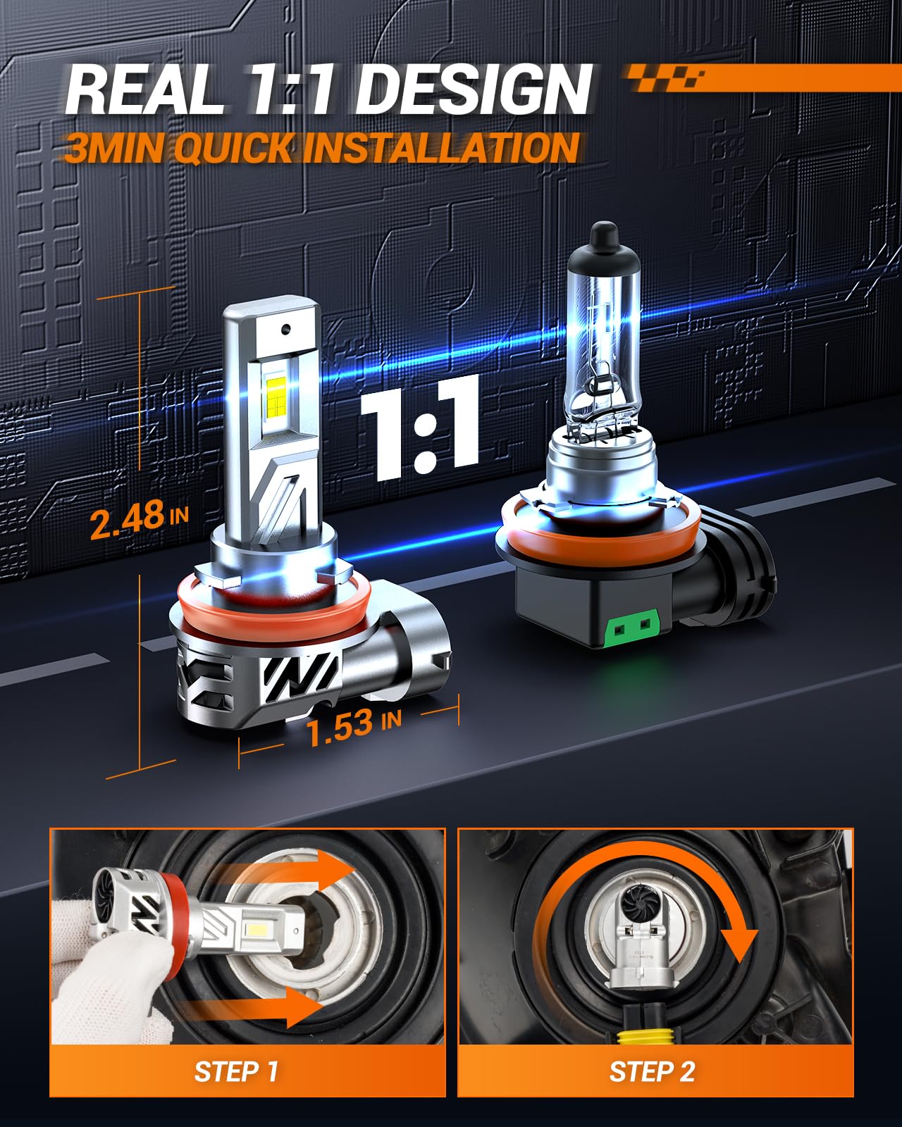 SEALIGHT H9/H8/H11 LED Fog Light Bulbs, 800% Brightness, 44,000 Lumens, 6500K White Light, Plug and Play, 2