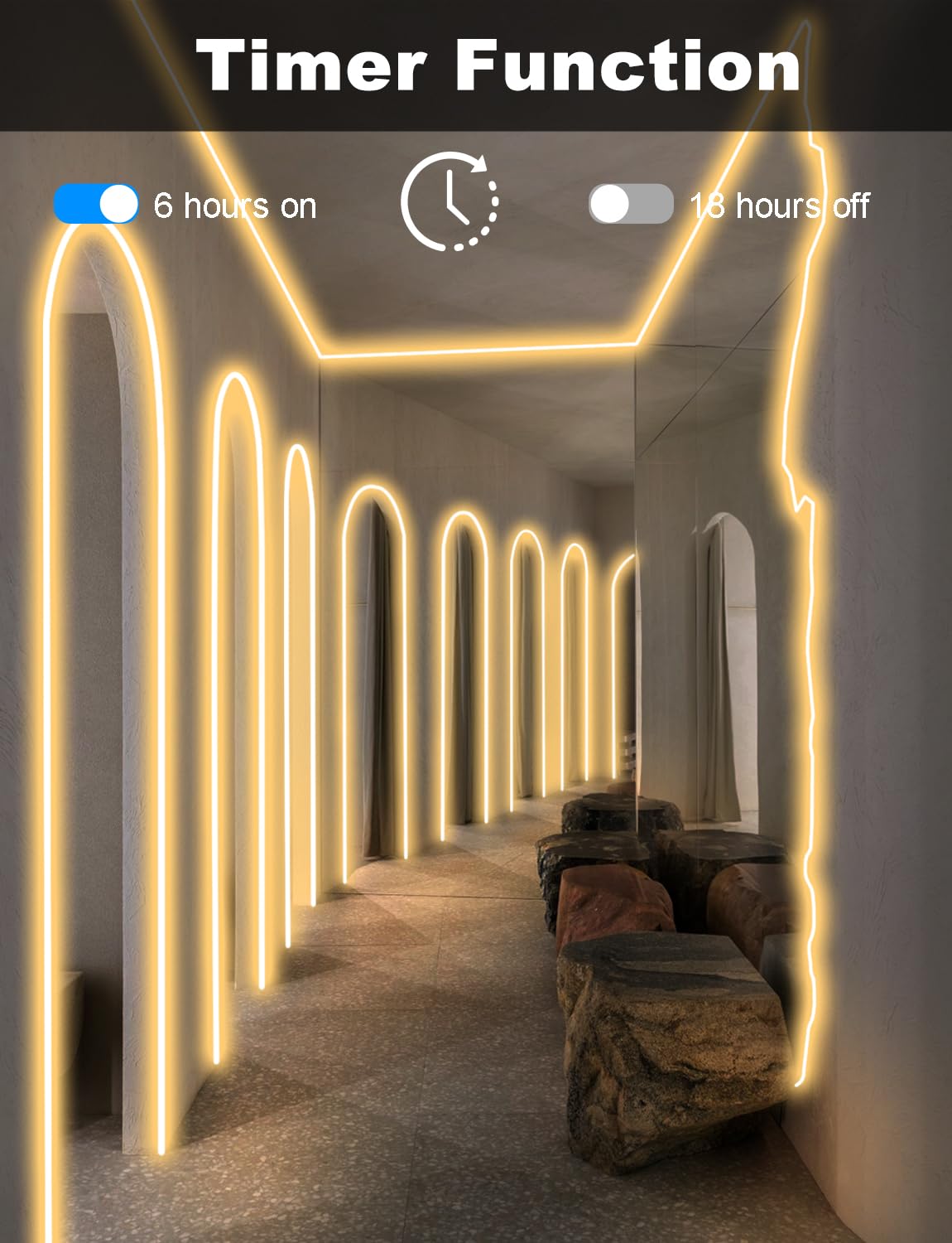 Echosari 33Ft Neon Rope Lights, 1200 Led Neon Rope Lights With Timer Dimmable Outdoor Flexible Neon Strip Lights Waterproof For