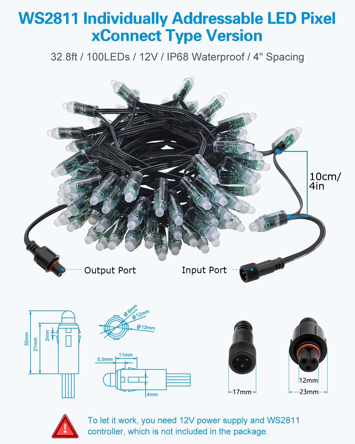 Alitove Ws2811 12V Led Pixel Lights With Xconnect Pigtail Individually Addressable Rgb Ic Pixel String Lights 100Pcs Ip68 Waterp