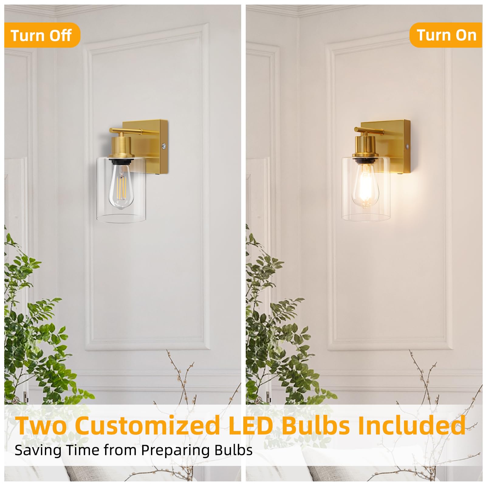 Wall Lights Set Of 2, Battery Operated Wall Sconces, Modern Brushed Brass Dimmable Wireless Rechargeable Wall Mounted Lamp For B