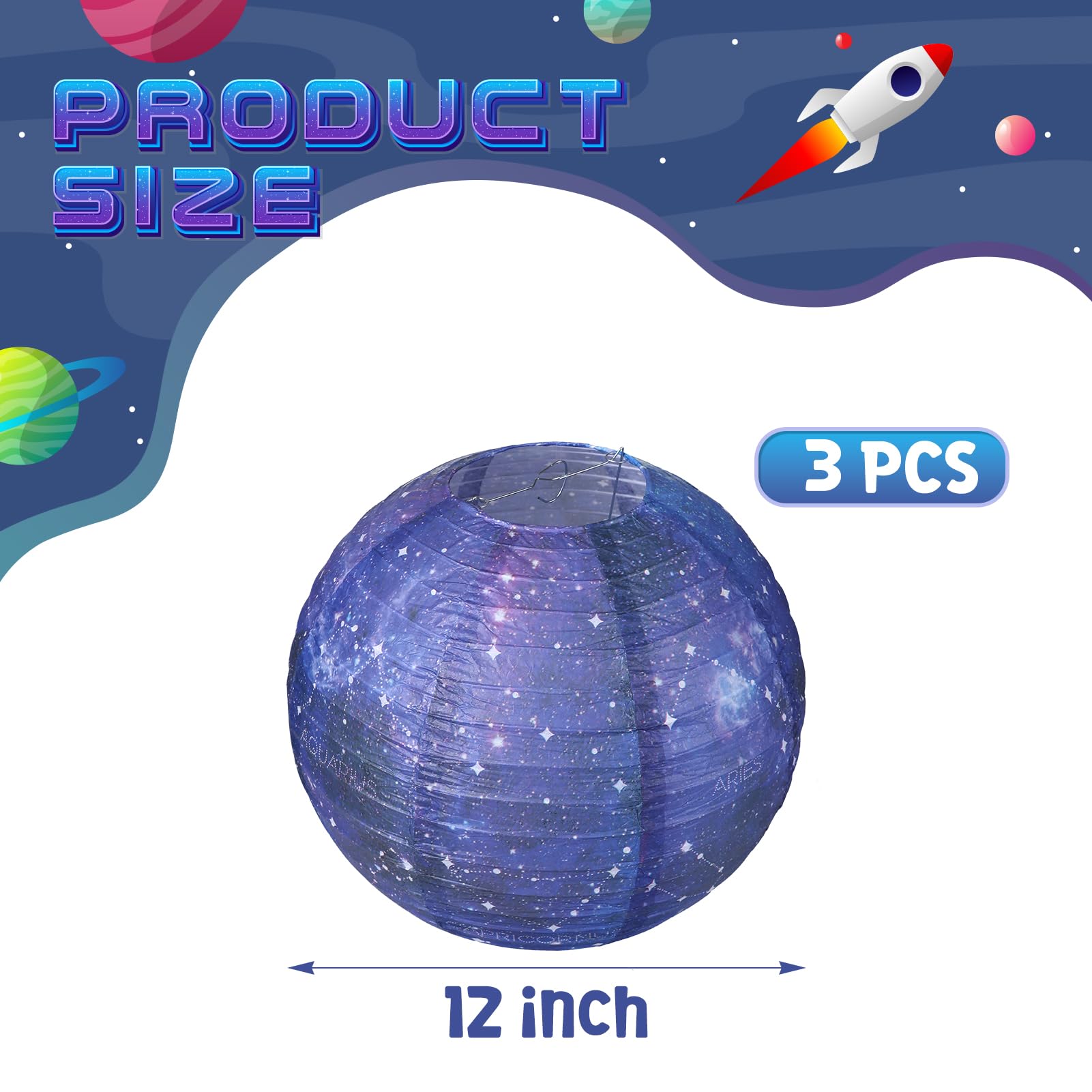 Fontien 3Pcs Galaxy Paper Lanterns With Constellation, 12 Inch Space Party Decor, Galaxy Themed Paper Lanterns For Galaxy Party