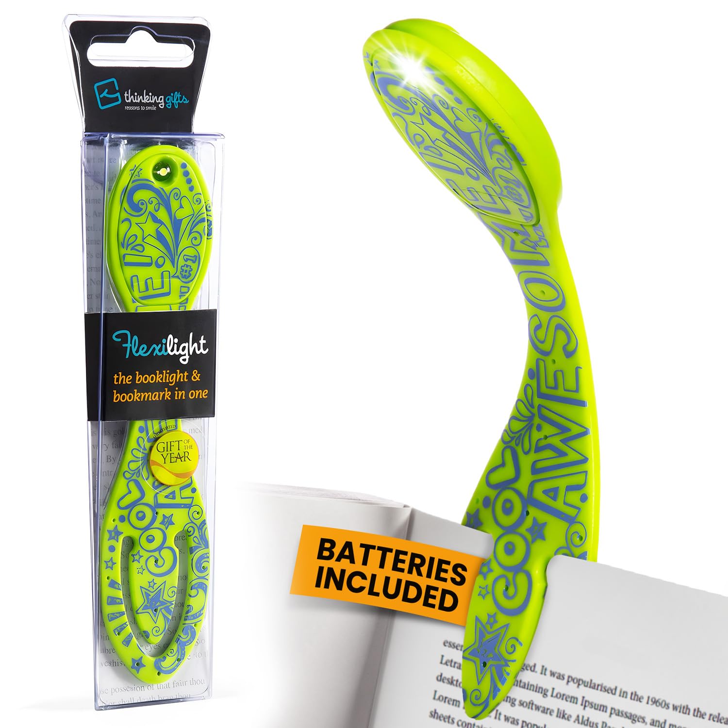 Gifts for Readers & Writers Flexilight Reading Light, LED Clip-On Bookmark Lamp, Awesome Color, Model FLA