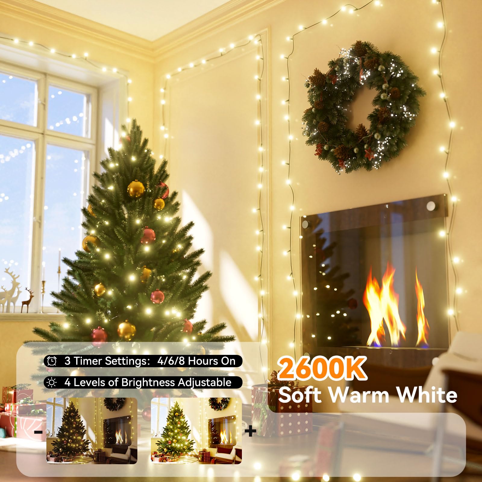 Lithome 164Ft 500 Led Color Changing Christmas String Lights Outdoor  35 Colors Rgb Christmas Lights With Remote  Dimmable Led String Light Plug In  Xmas Tree Light Indoor For Holiday Party Decor