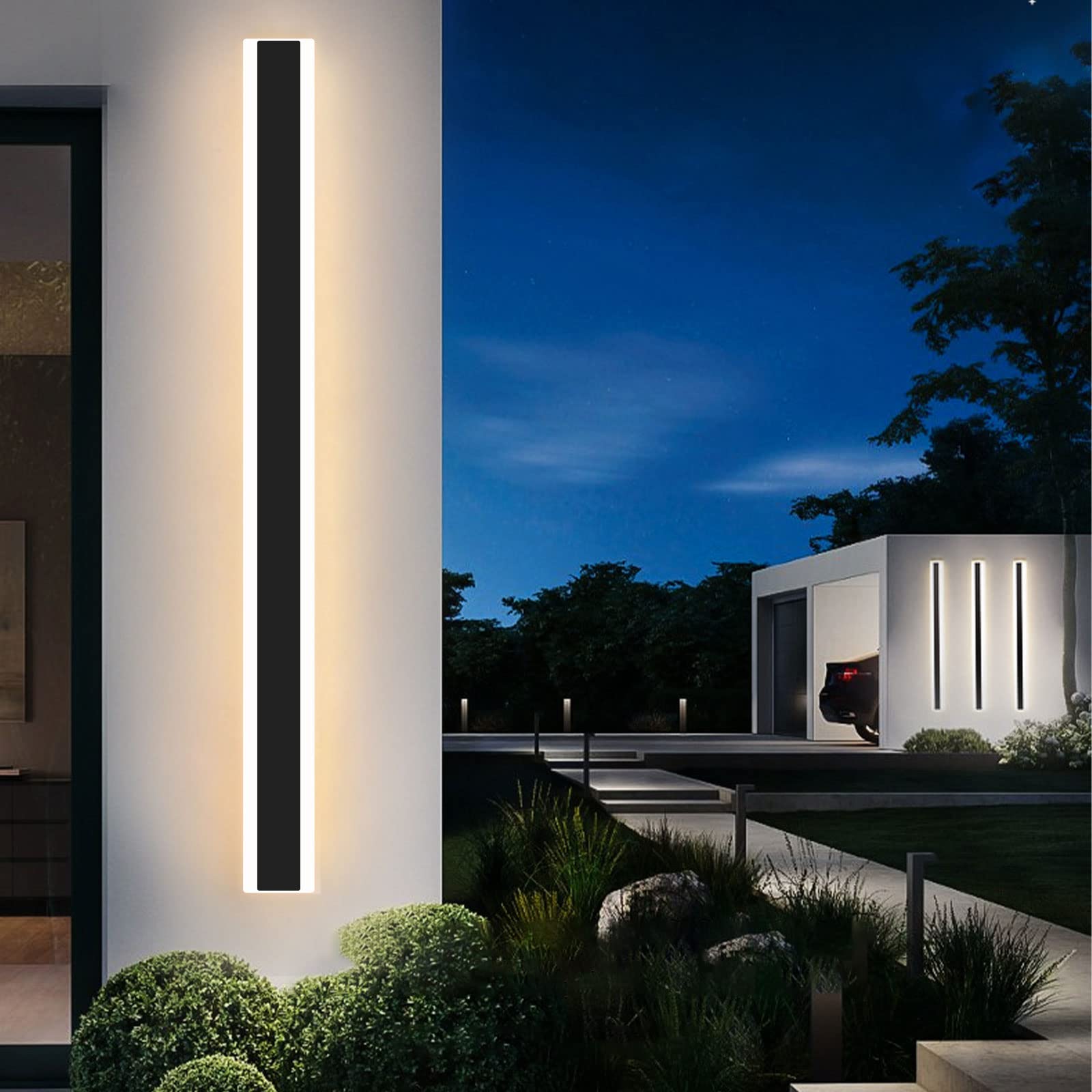 Modern 39Inch Outdoor Wall Light, 3000K Black Acrylic Exterior Lighting Fixtures Wall Mount, Ip65 Waterproof Modern Porch Lights