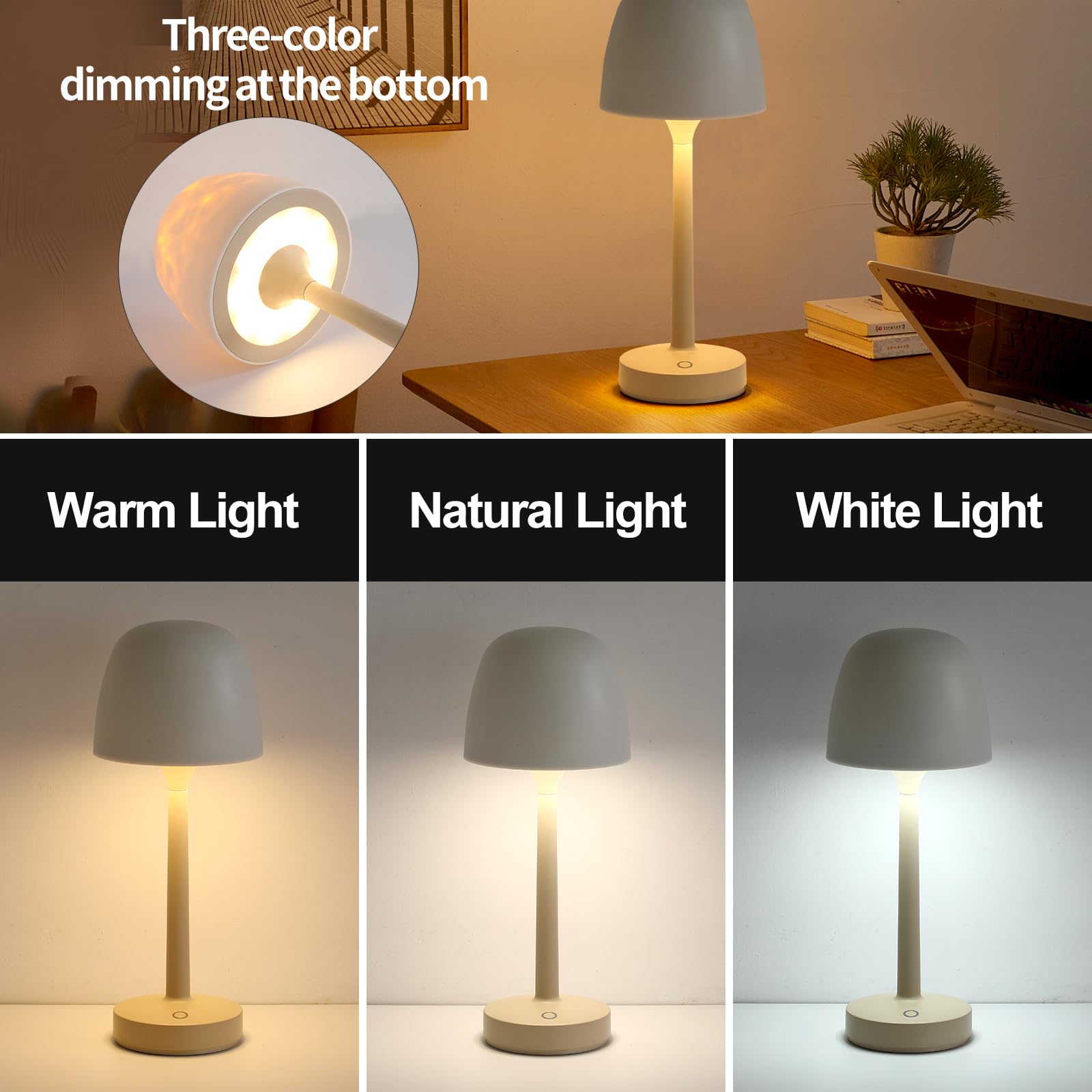 RGB Ocean Wave Projector Table Lamp, USB Rechargeable Cordless Night Light with Remote Control, Dimmable Touch Desk Lamp for Bed