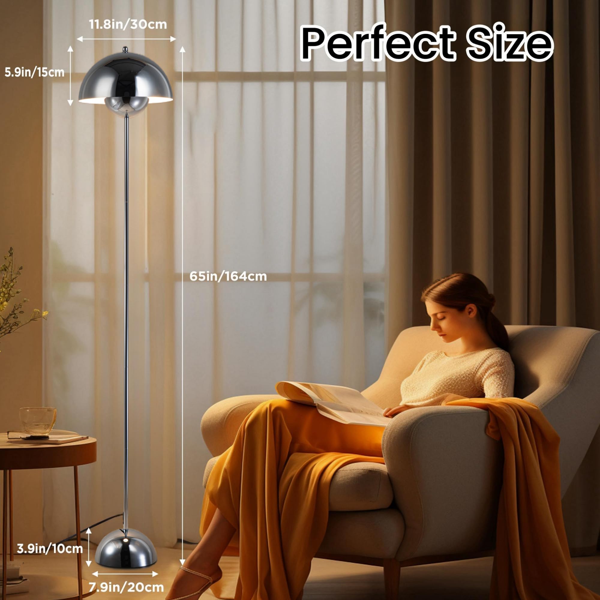 COSYLUX Modern Floor Lamp - Industrial Chrome Metal Shade for Living Room, Bedroom, Office, Nursery, Corner