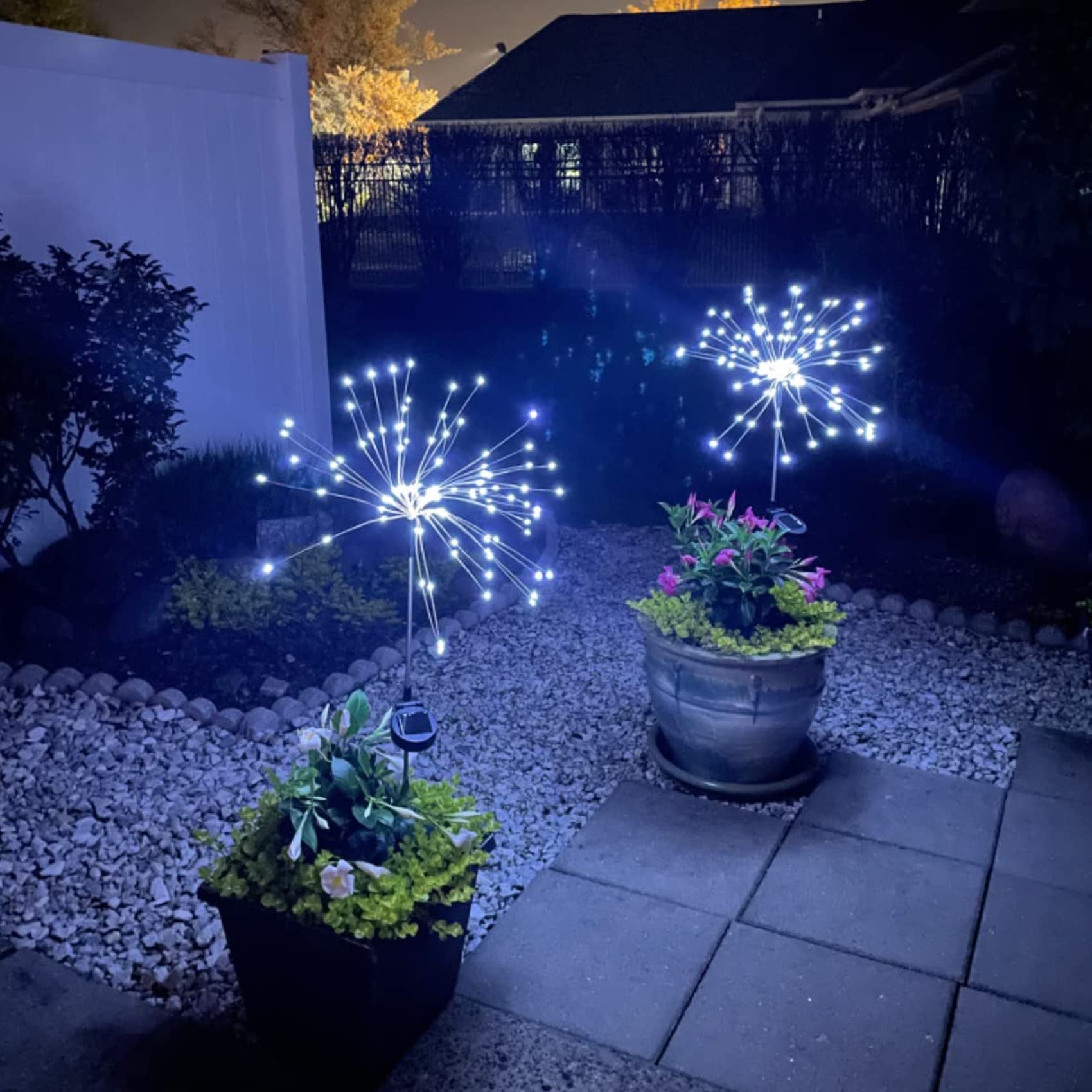 JJGoo Solar Firework Lights, 2 Pack 150 LEDs, Waterproof, Cool White, Model KM5003A1, Decorative for Garden, Patio, Party, Wedding