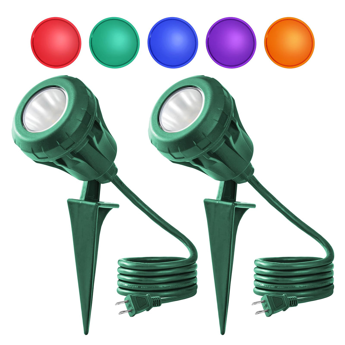Led Christmas Spotlight Outdoor Plug In, 800Lm Waterproof Flood Lights With 5 Extra Lenses (Red Green Blue Purple Orange), 5000K