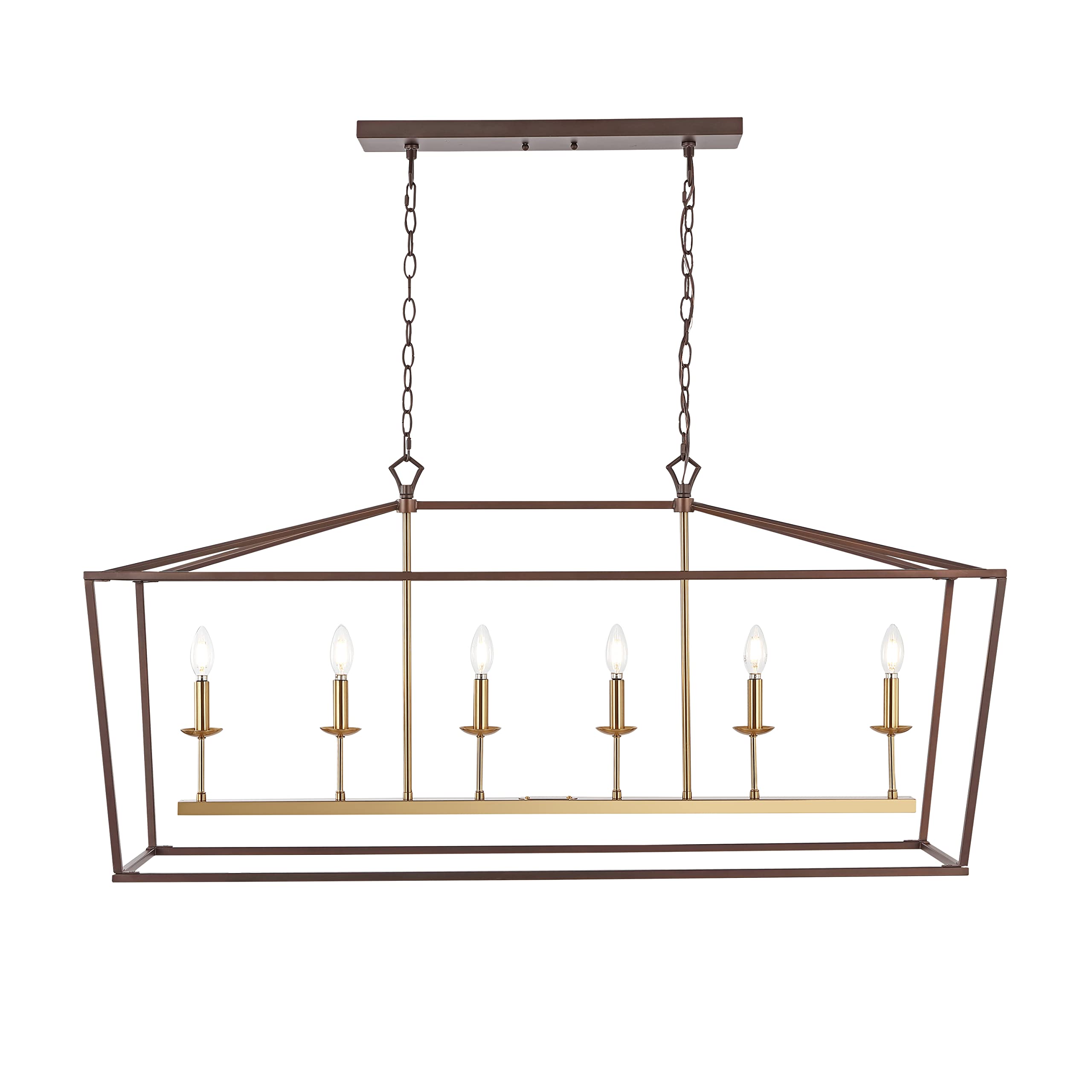 Jonathan Y 49 6 Light Linear Pendant, Metal, Oil Rubbed Bronze/Brass Gold, Model Jyl7439D, Ideal For Dining Room, Kitchen, Foyer