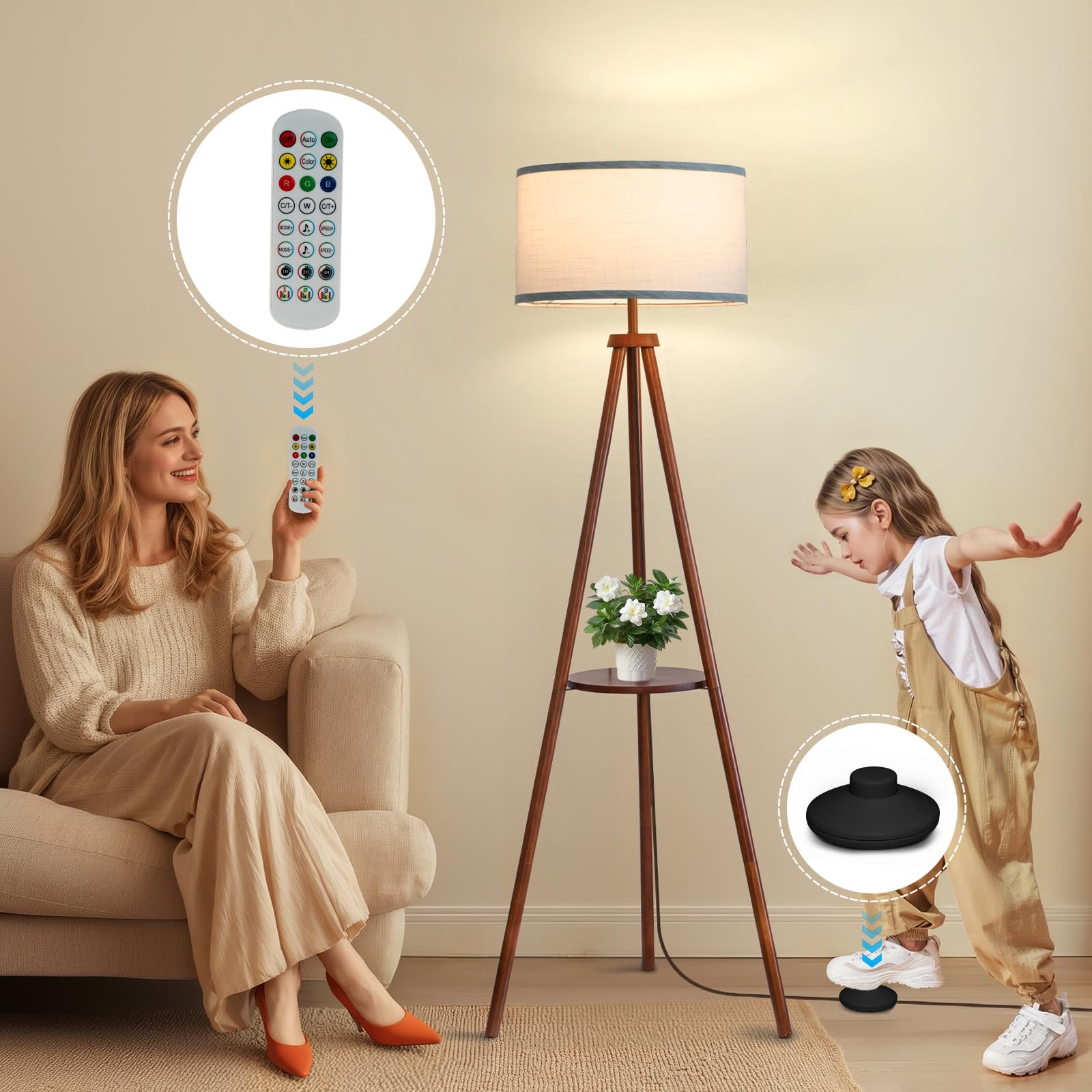Eoeyyoyb Floor Lamps For Living Room, Modern Standing Lamp With Shelf, 3 Color Temperature Led Bulb Tall Lamps With Foot Switch