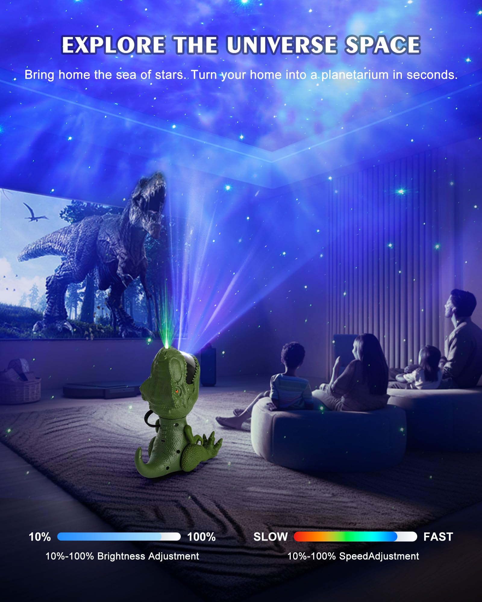 Dinosaur Star Projector Night Light: Galaxy Projector Light For Kids Bedroom Ceiling Decor Christmas Gift(Green)