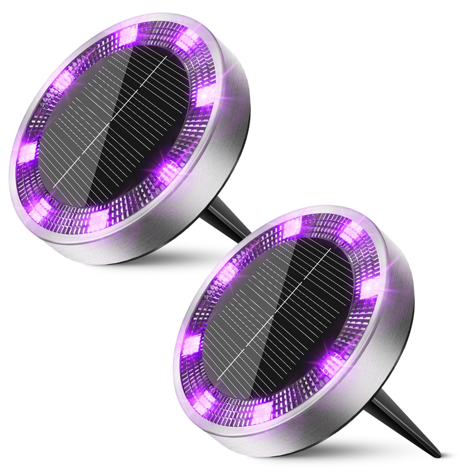 Peasur Solar Ground Lights Outdoor  2 Pack Flat Solar Powered Disc Lights  Ip68 Waterproof  Anti-Rust  Landscape Lighting For Pathway Garden Yard Lawn Walkway Landscape Driveway  Purple