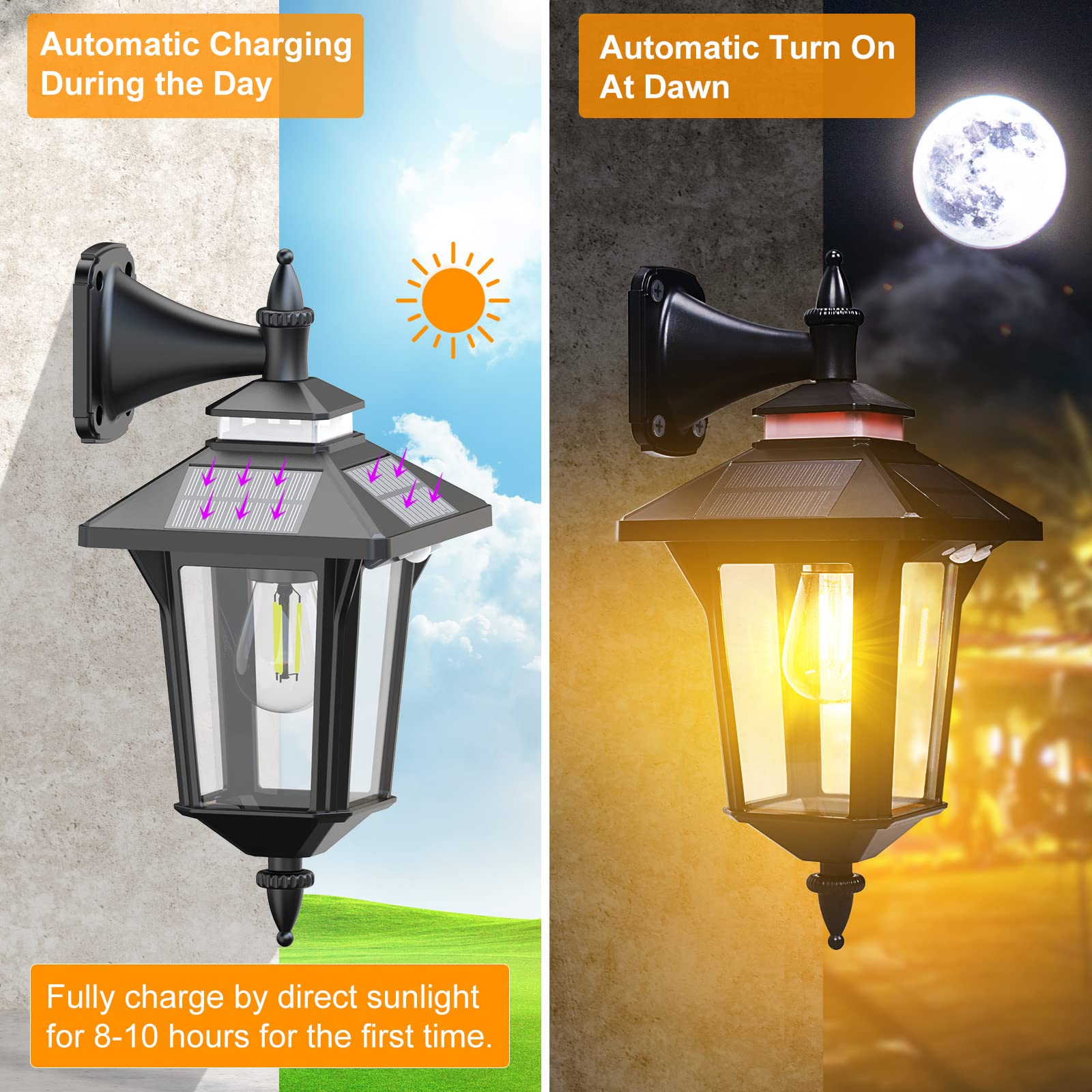 Kuniwa Motion Sensor Solar Wall Lights Outdoor With 3 Modes, Dusk To Dawn Led Wall Lantern Waterproof Front Porch Sconce Exterio