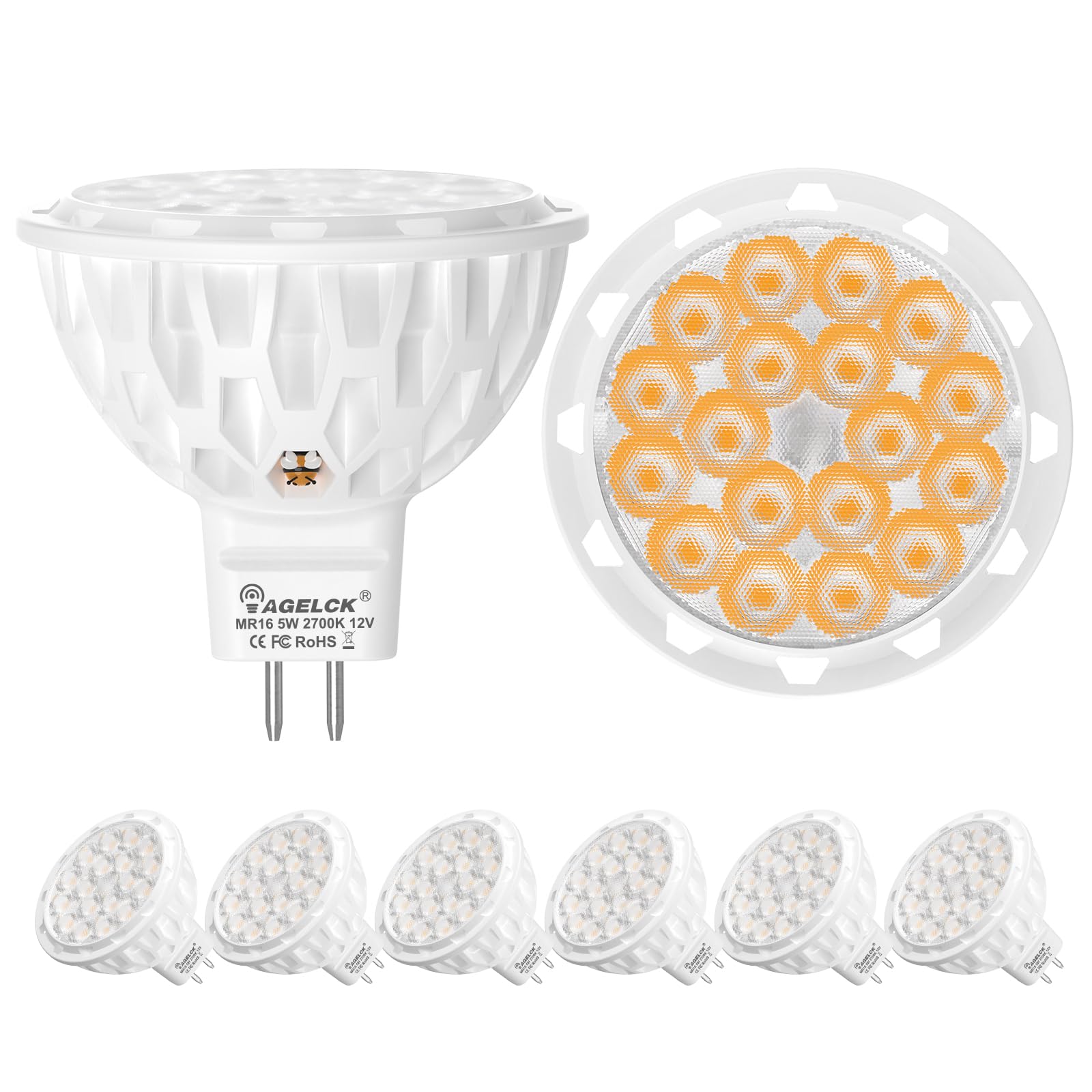 AGELCK MR16 Gu5.3 LED Bulbs  Warm White 2700K Light Bulbs  12V 5W (50W Halogen Equivalent)  Upgraded 18-LED Spotlight Bulb  Non-Dimmable 36 Degree Beam Angle for Landscape Lighting  Recessed  6 Pack