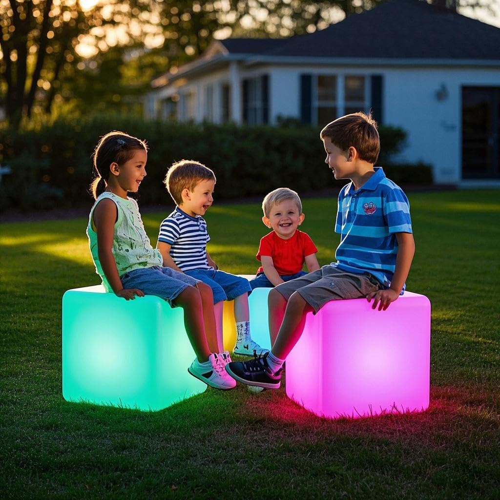 Mr.Go LED Color Changing Cube Stool, 14-Inch, Polyethylene, 16 RGB Colors, Ideal for Home Garden Patio Bar Pool Party