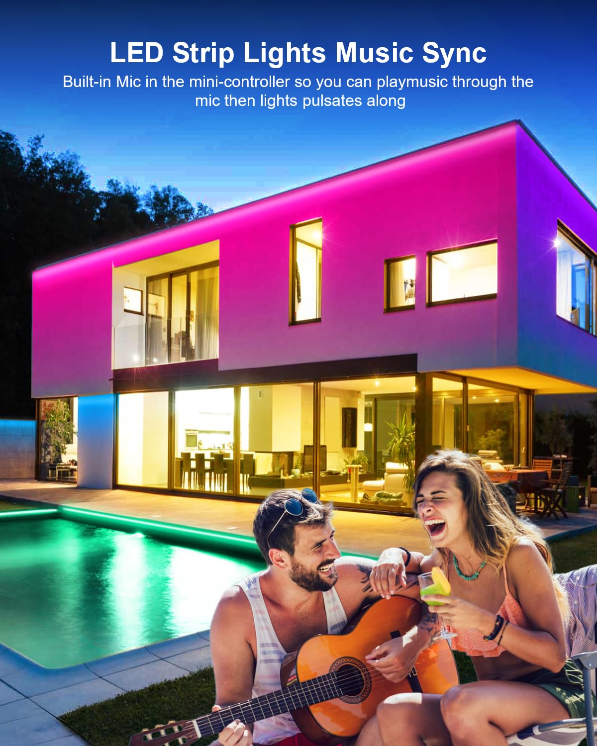 Nexillumi 100ft Waterproof LED Strip Lights with Remote, SMD 5050 Color Changing Music Sync App Control LED Lights for Bedroom,