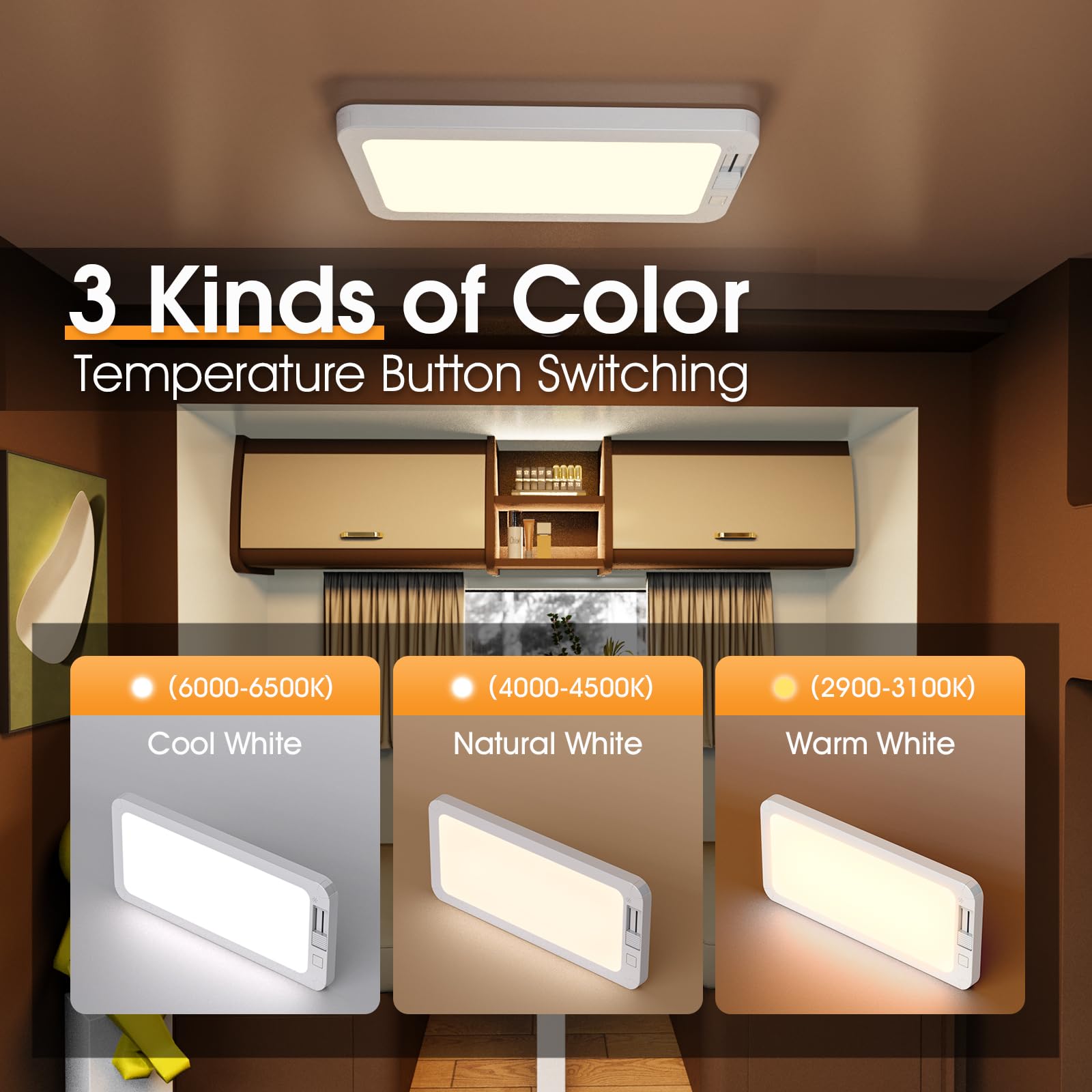 LILTSDRAE RV Dome Lights - 1700LM, 120 LEDs, 12V, Acrylic, Cold/Warm/Natural Light, 2PCS, Frosted Finish