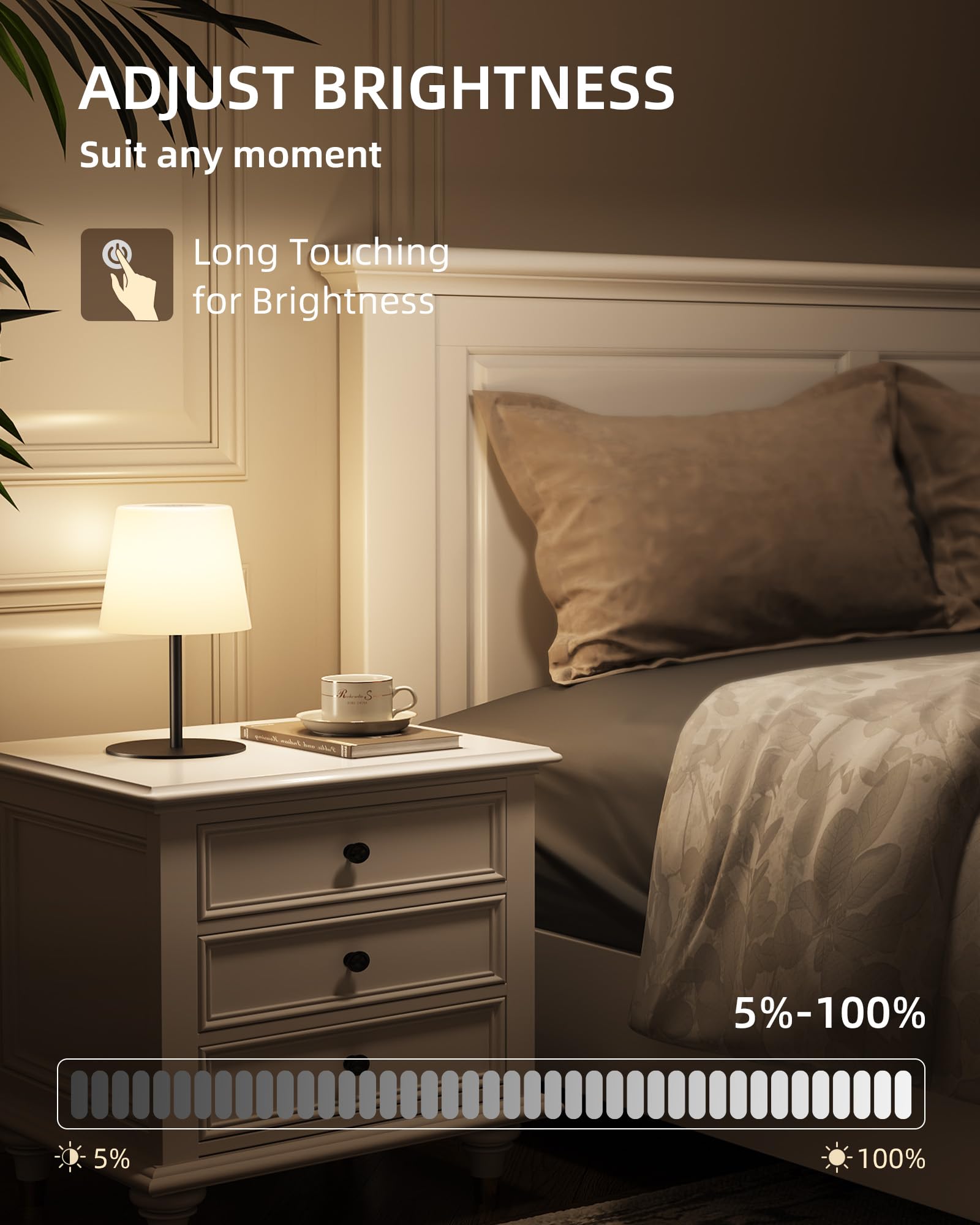 EZVALO Cordless Outdoor Table Lamp, IP65 Waterproof, Dimmable Touch, 4500mAh Rechargeable, 1 Pack, Black