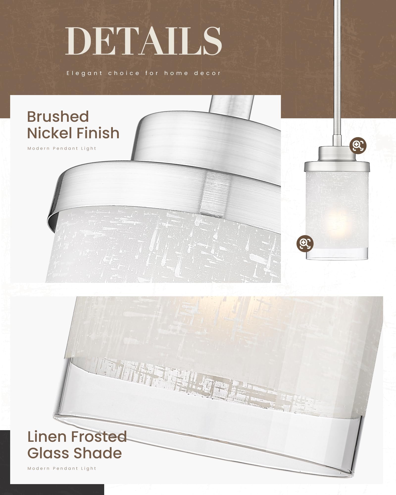 Tengxin Modern Pendant Light For Kitchen Island, Brushed Nickel Hanging Ceiling Light Fixture,Farmhouse Pendant Lighting For Din